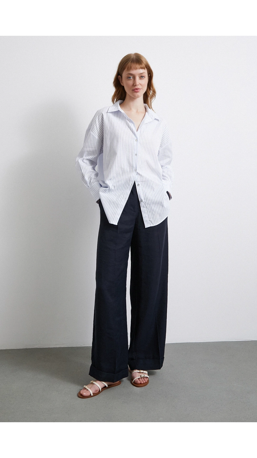 Kontrast Çizgili Gömlek Beyaz