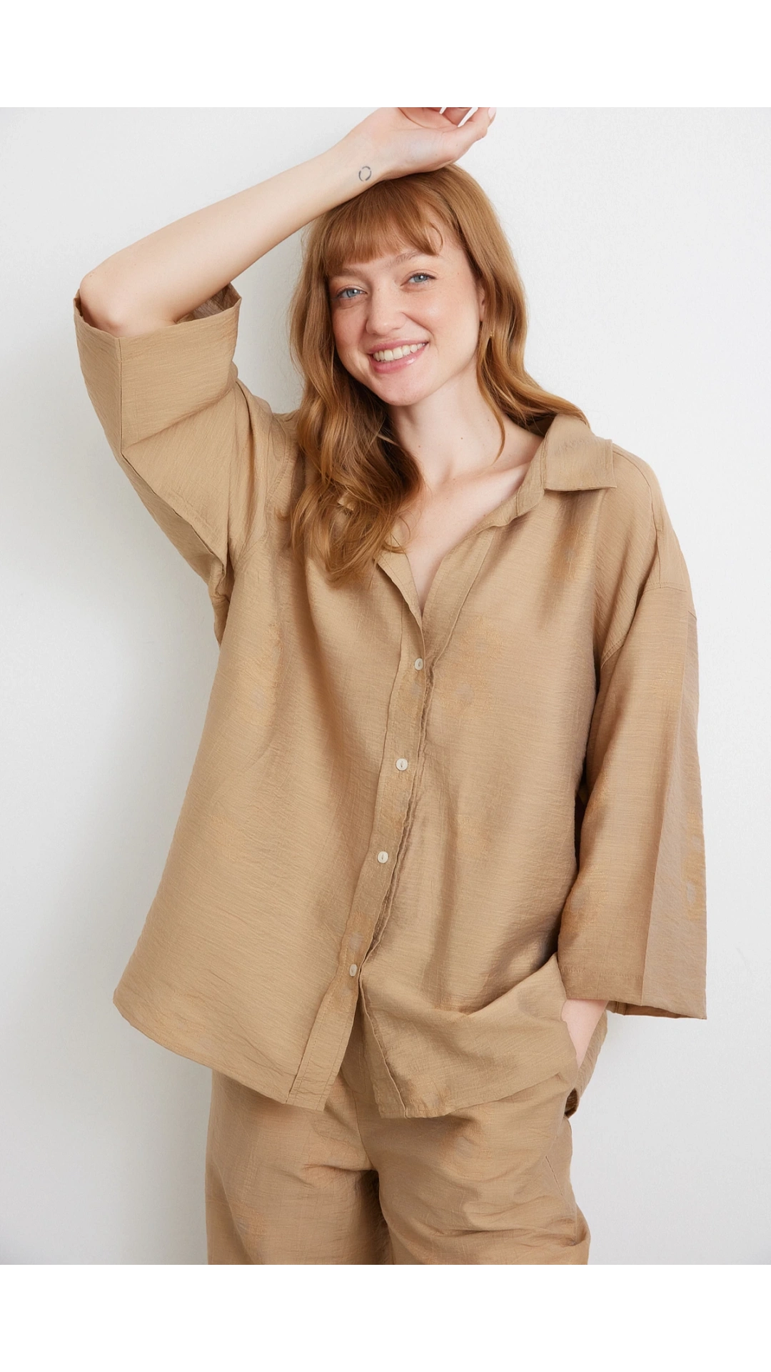 Fakir Kol Oversize Gömlek Kahve