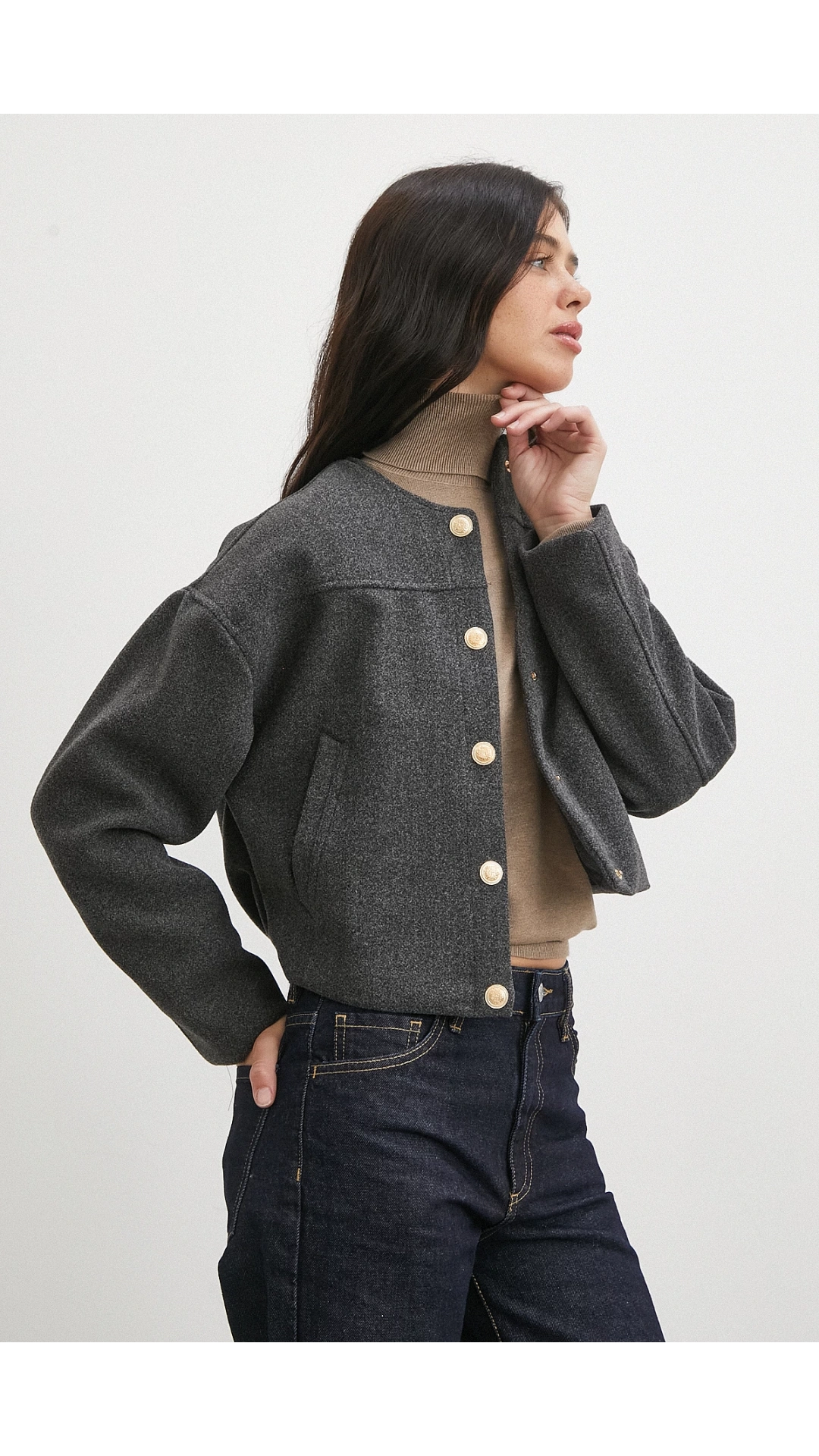 Beli Lastikli Düğmeli Bomber Ceket Antirasit