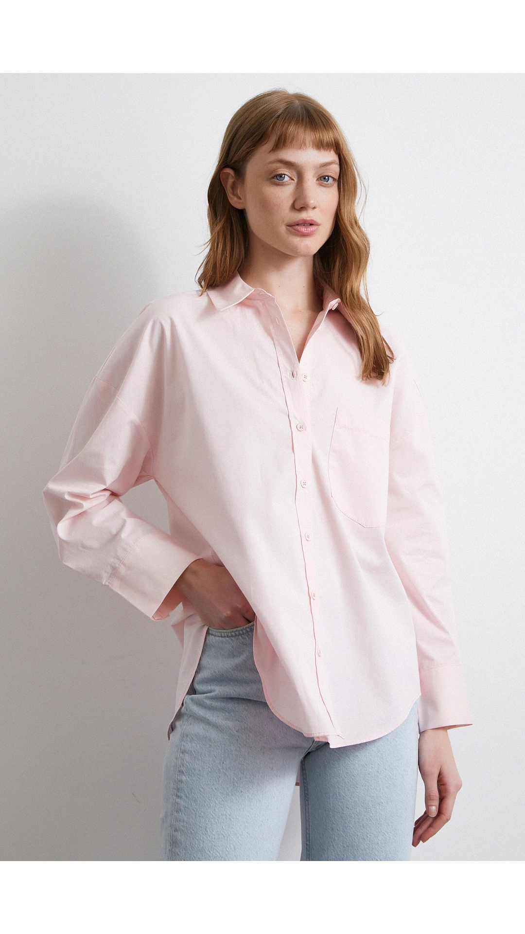 Oversize Pamuklu Gömlek Pembe