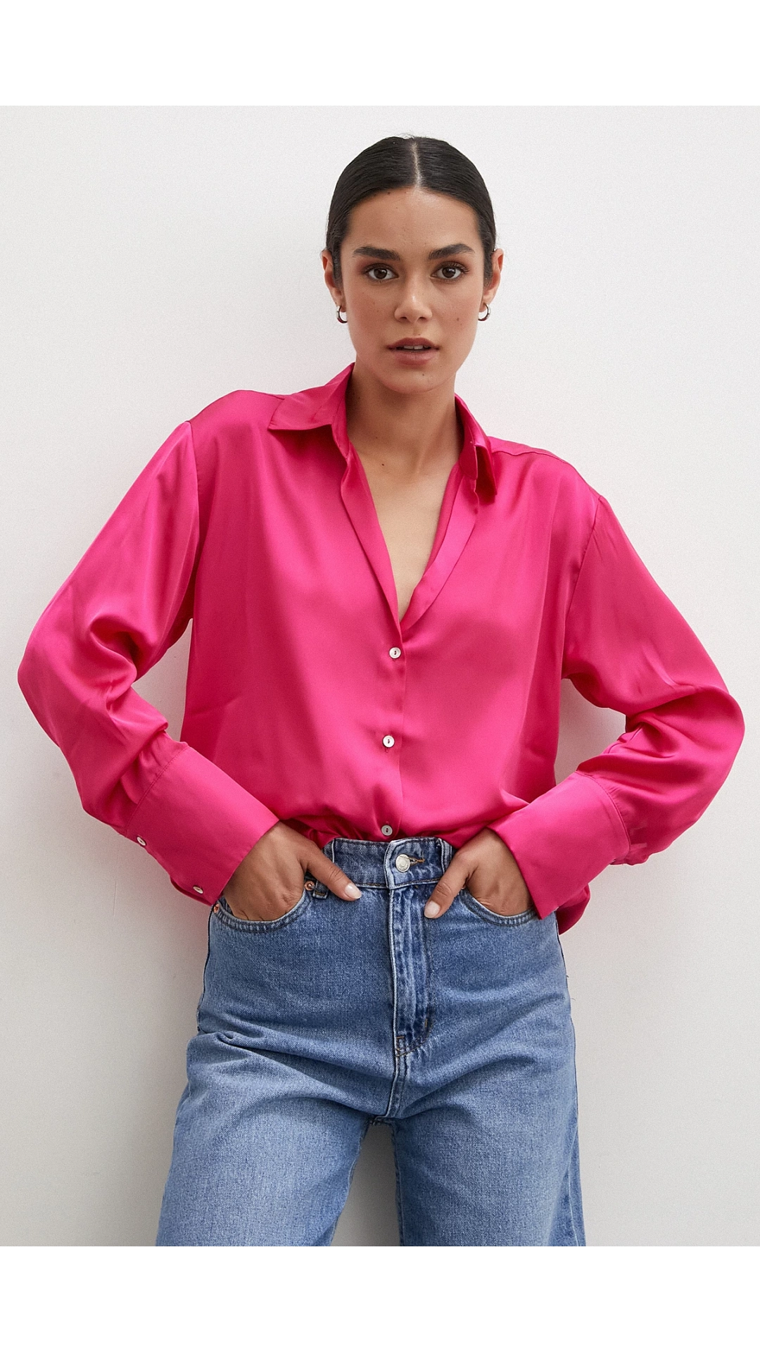 Basic Saten Gömlek Fuşya