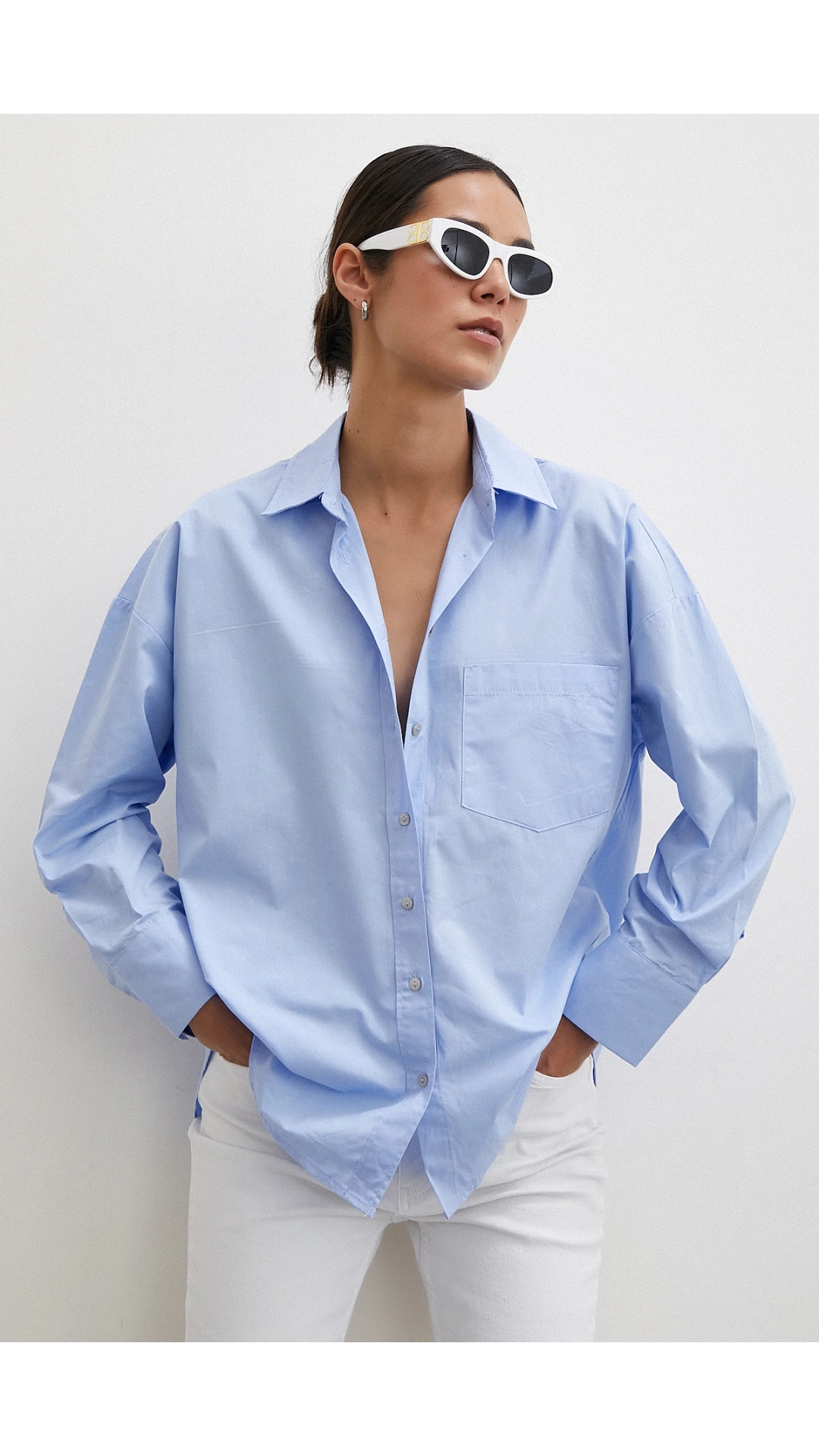 Tek Cepli Oversize Gömlek Mavi