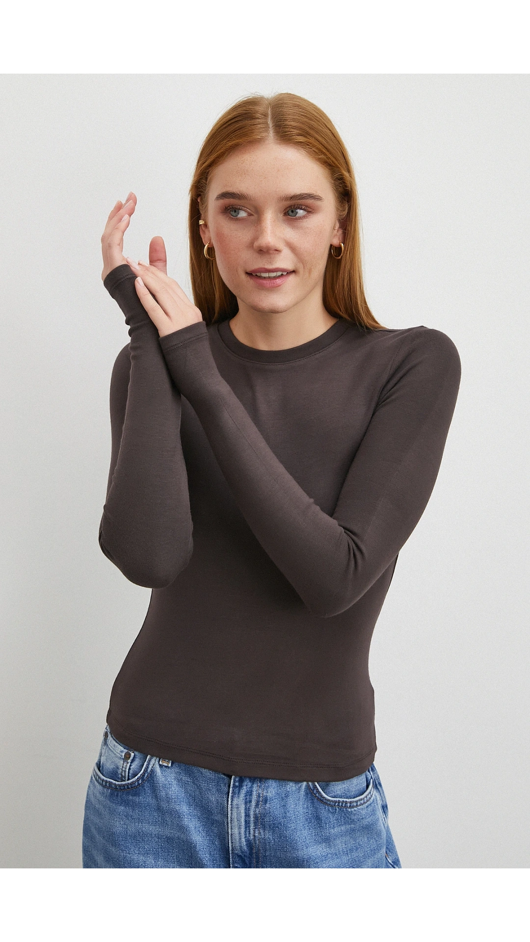 Kol Yırtmaçlı Bluz Kahve