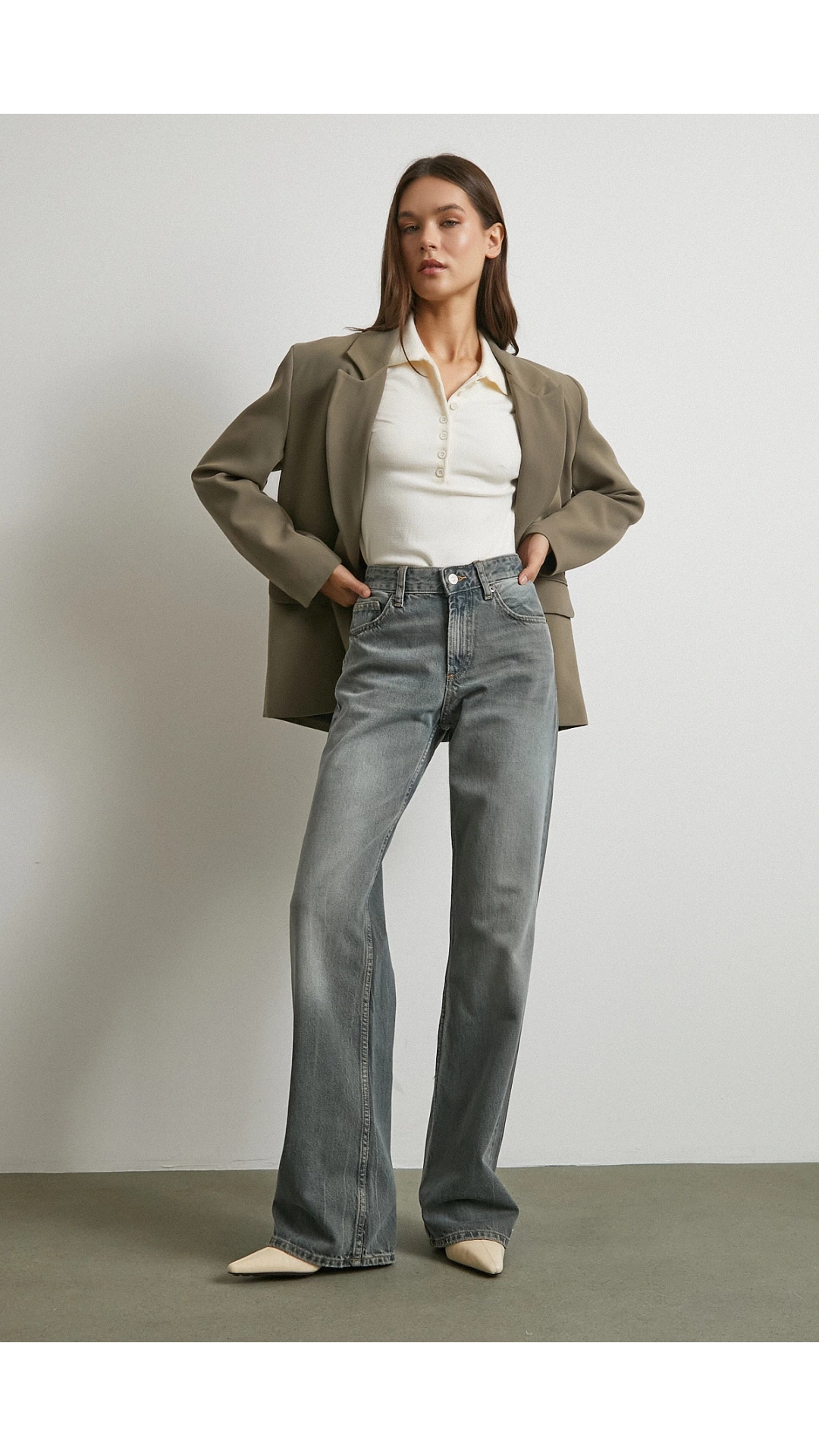 Beş Cepli Yüksek Bel Jean Füme