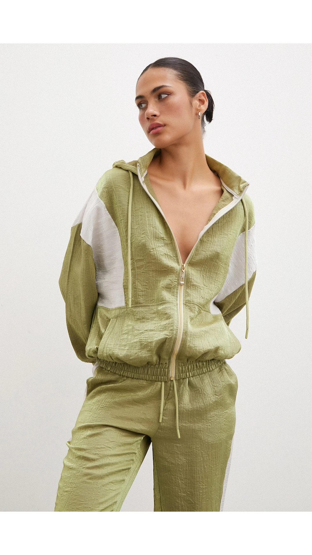 Fermuarlı Garnili Sweatshirt Haki