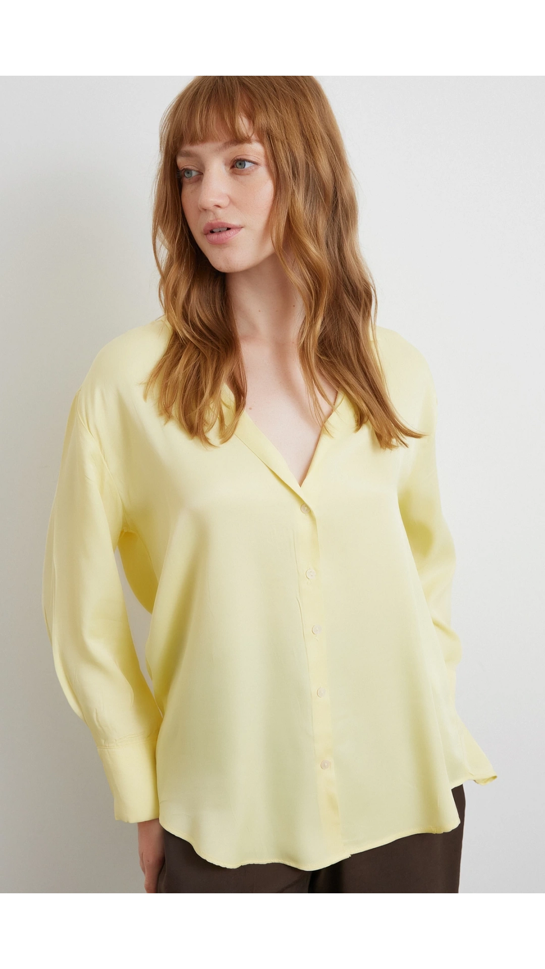 Viskon Saten Gömlek Sarı