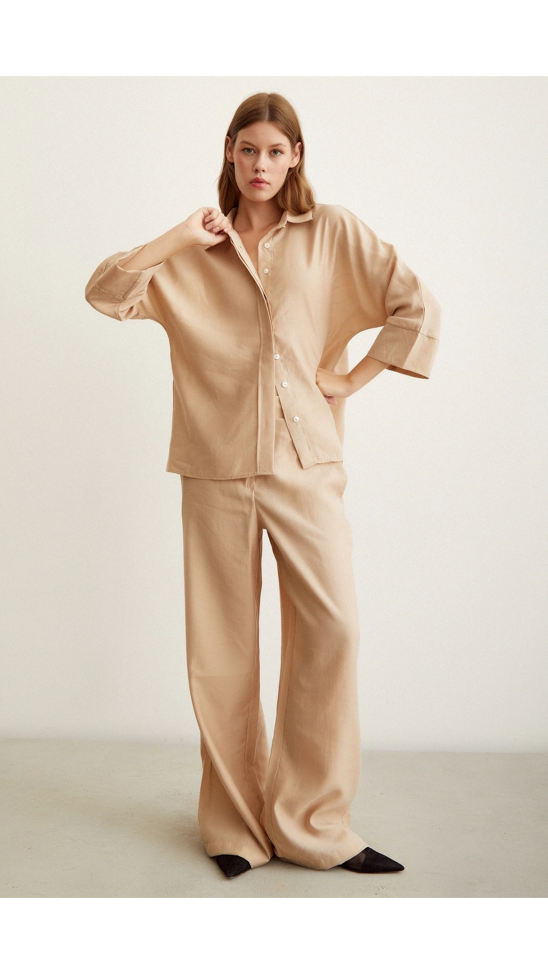 Yarasa Kol Keten Gömlek Bej