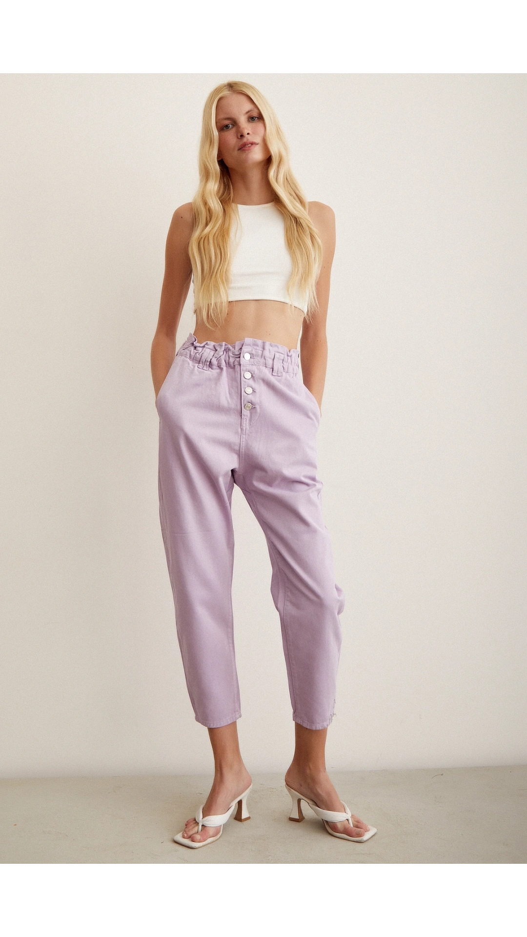 Beli Lastikli Düğme Kapalı Boyfriend Jean Mor