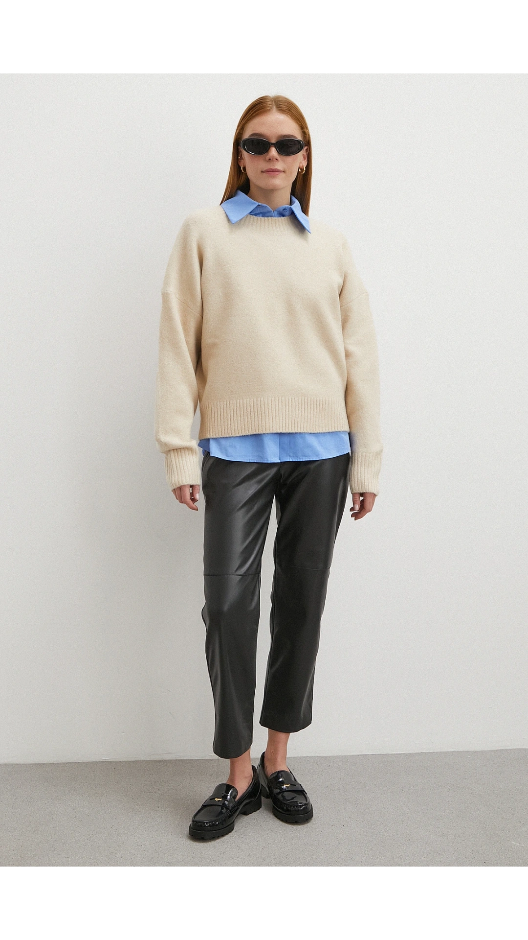 Kemerli Lastikli Deri Pantolon Siyah