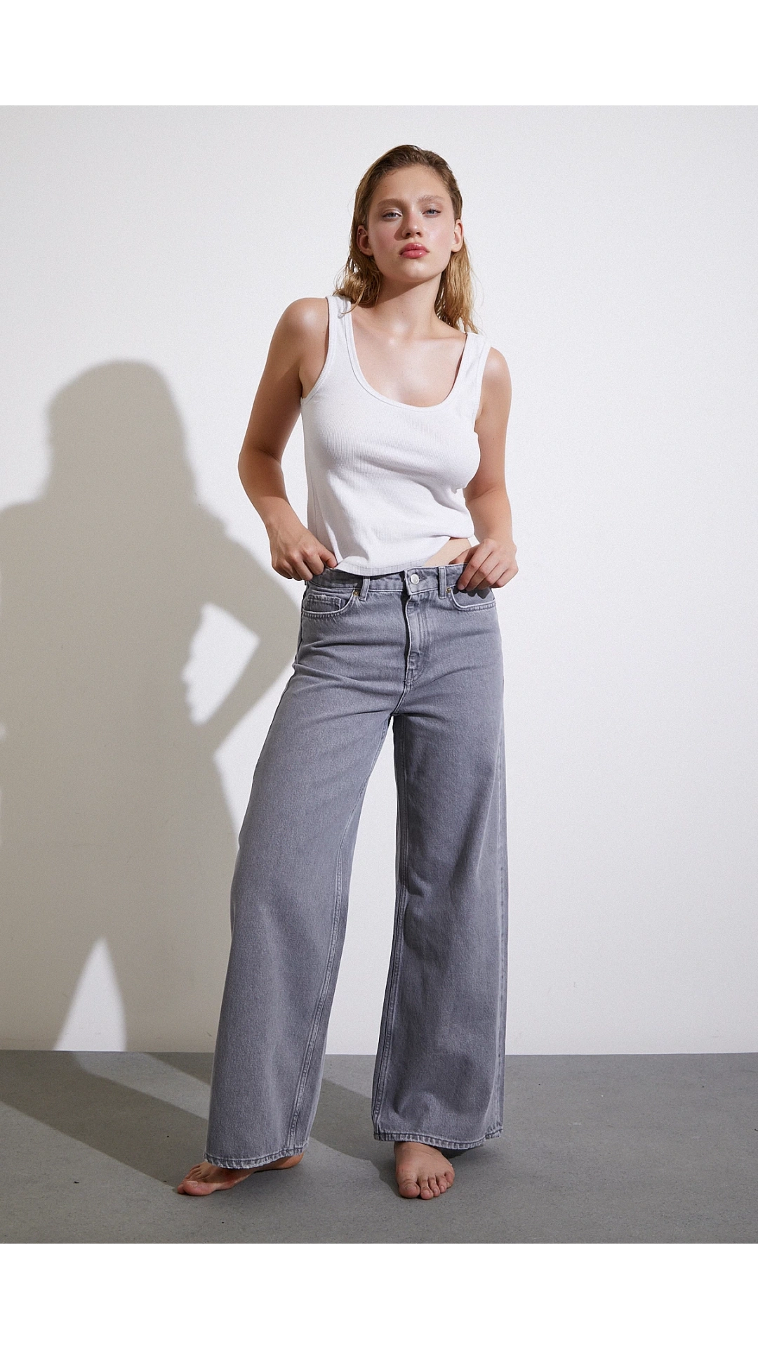 Yüksek Bel Wide Leg Jean Füme