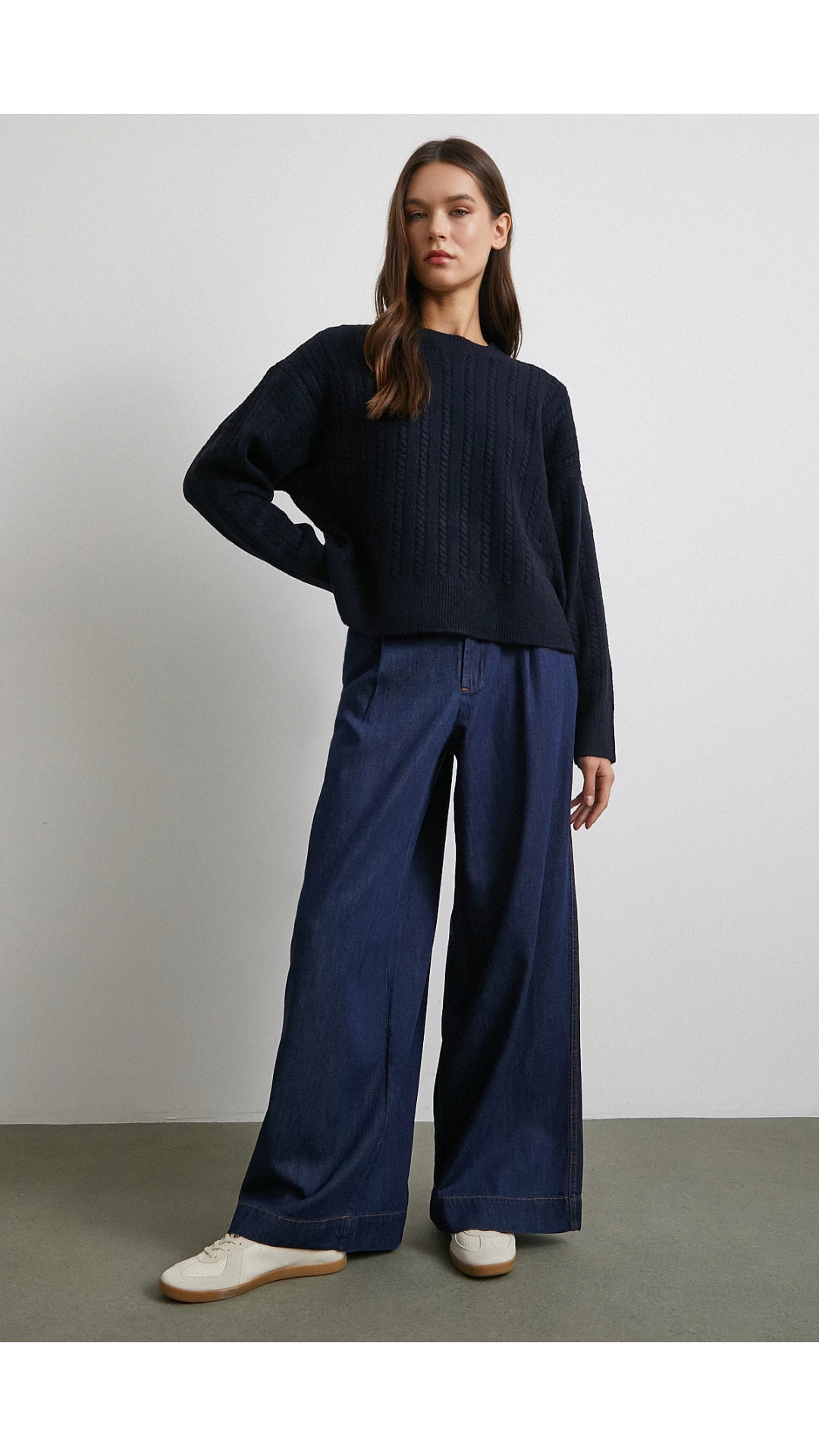 Yüksek Bel Geniş Paça Jean Lacivert