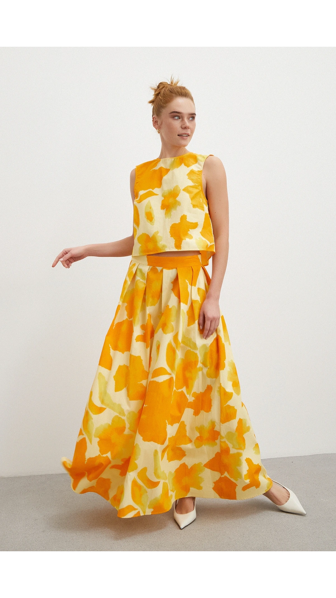 Beli Lastikli Batik Desen Piliseli Etek Sarı