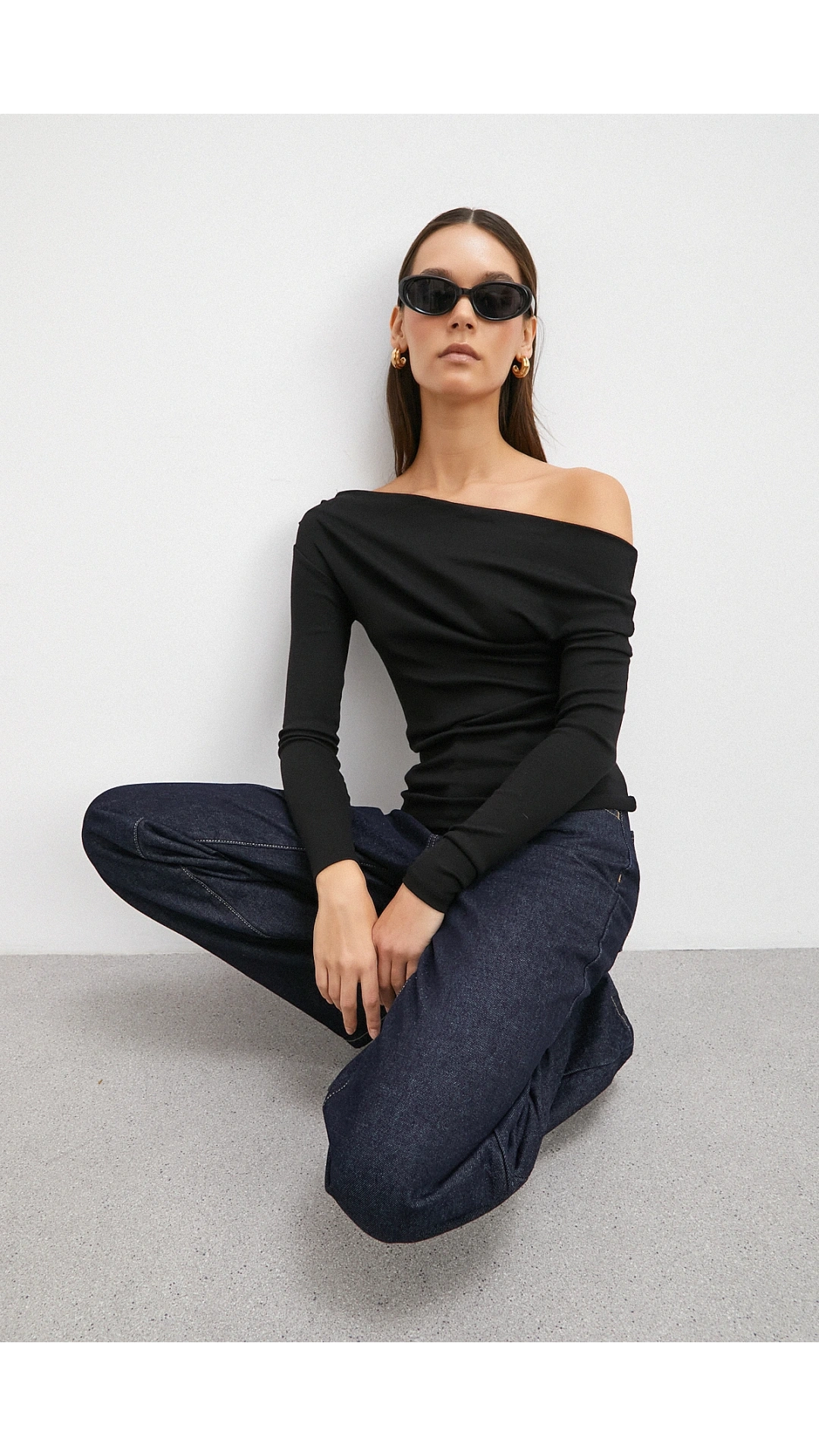 Omuz Pileli Uzun Kol Bluz Siyah