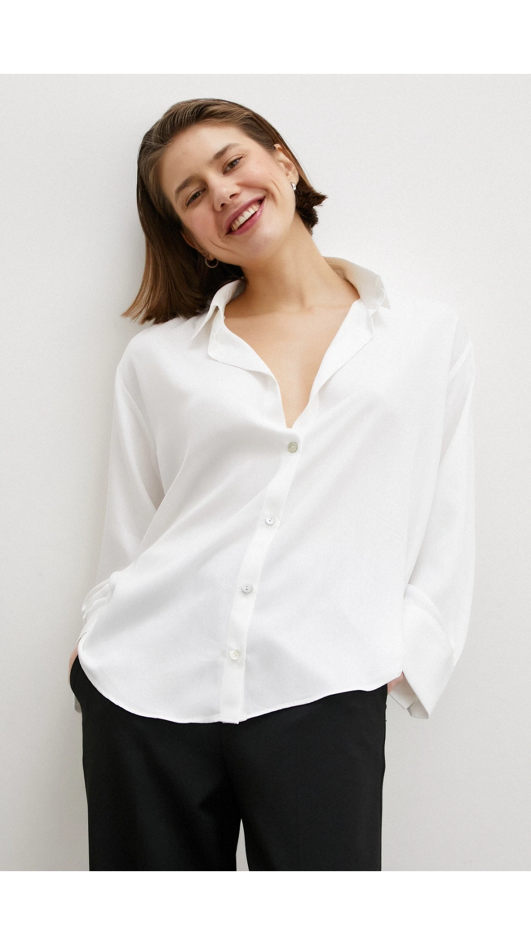 Viskon Saten Gömlek Beyaz