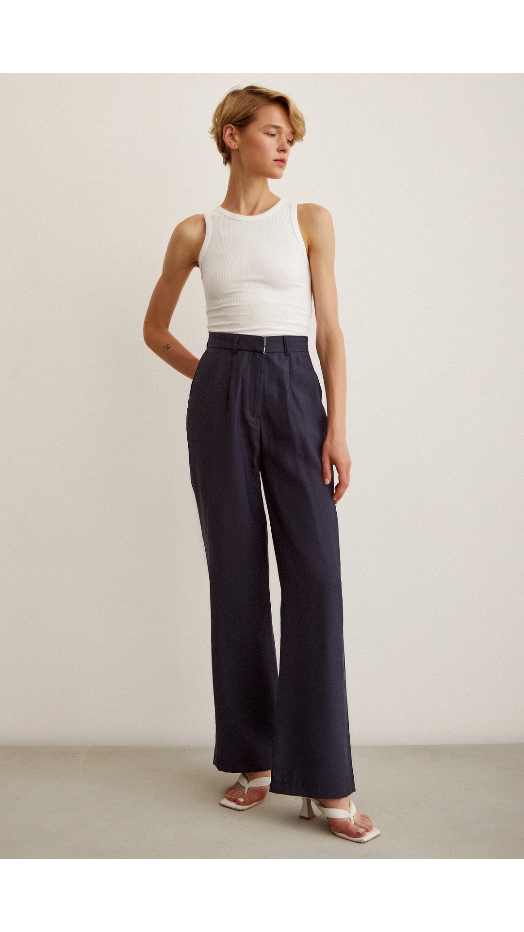 Yüksek Bel Geniş Paça Pantolon Lacivert