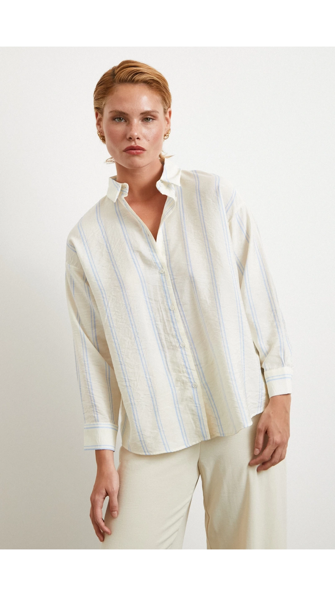 Çift Çizgili Modal Gömlek Mavi