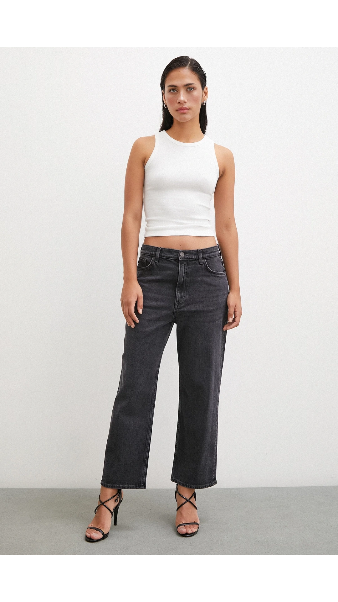 Boru Paça Yüksek Bel Jean Siyah