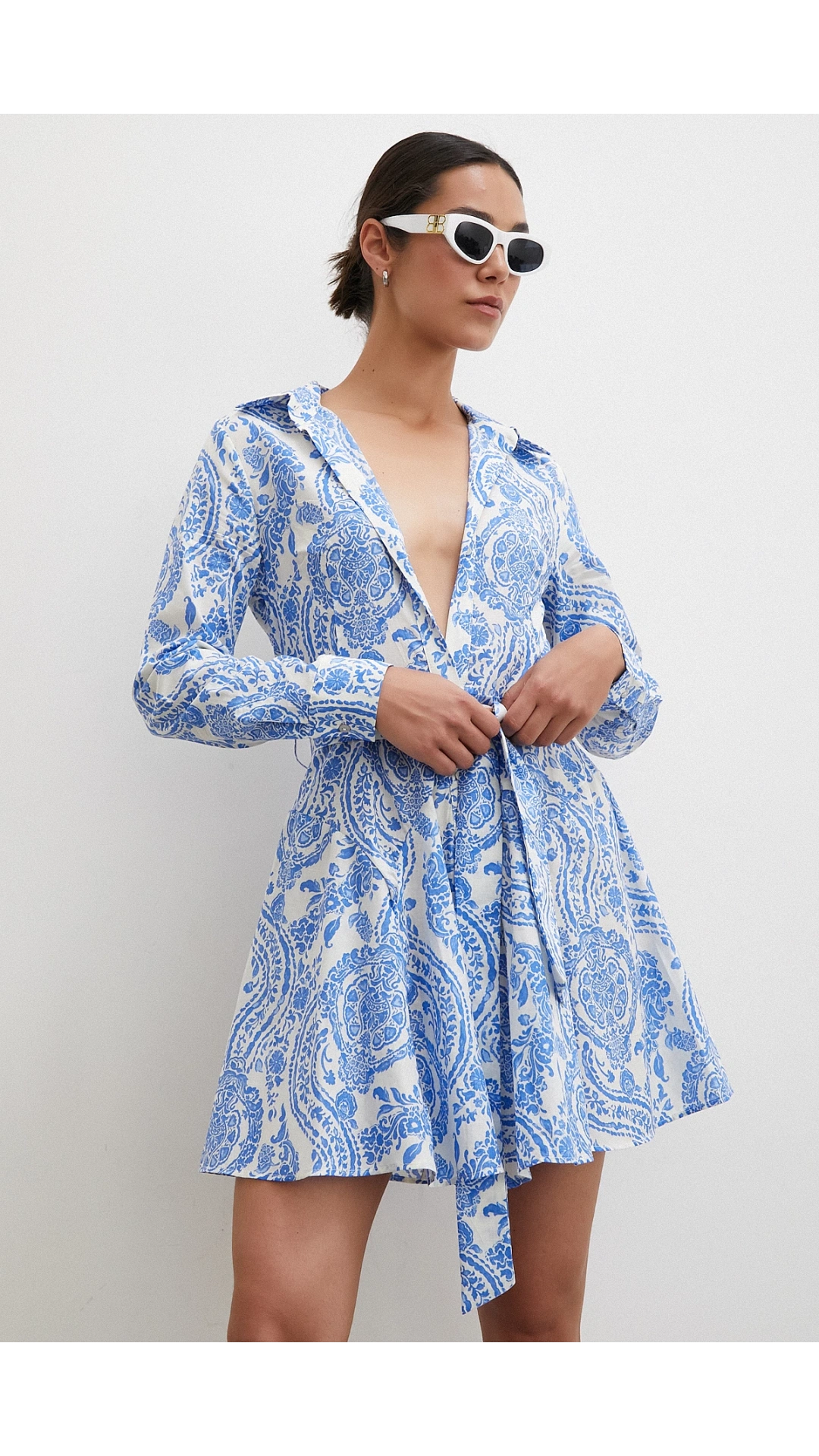 Godeli Desenli Elbise Mavi