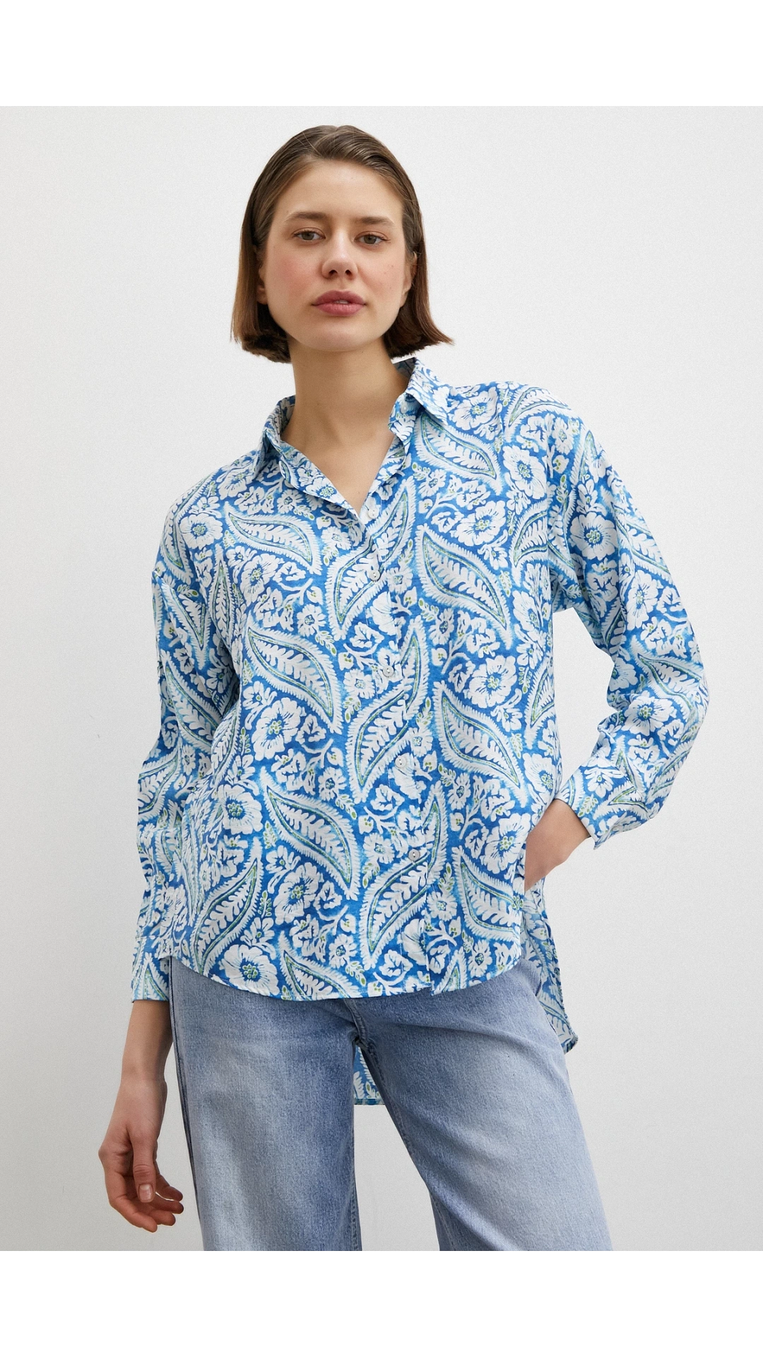 Şal Desen Modal Gömlek Mavi