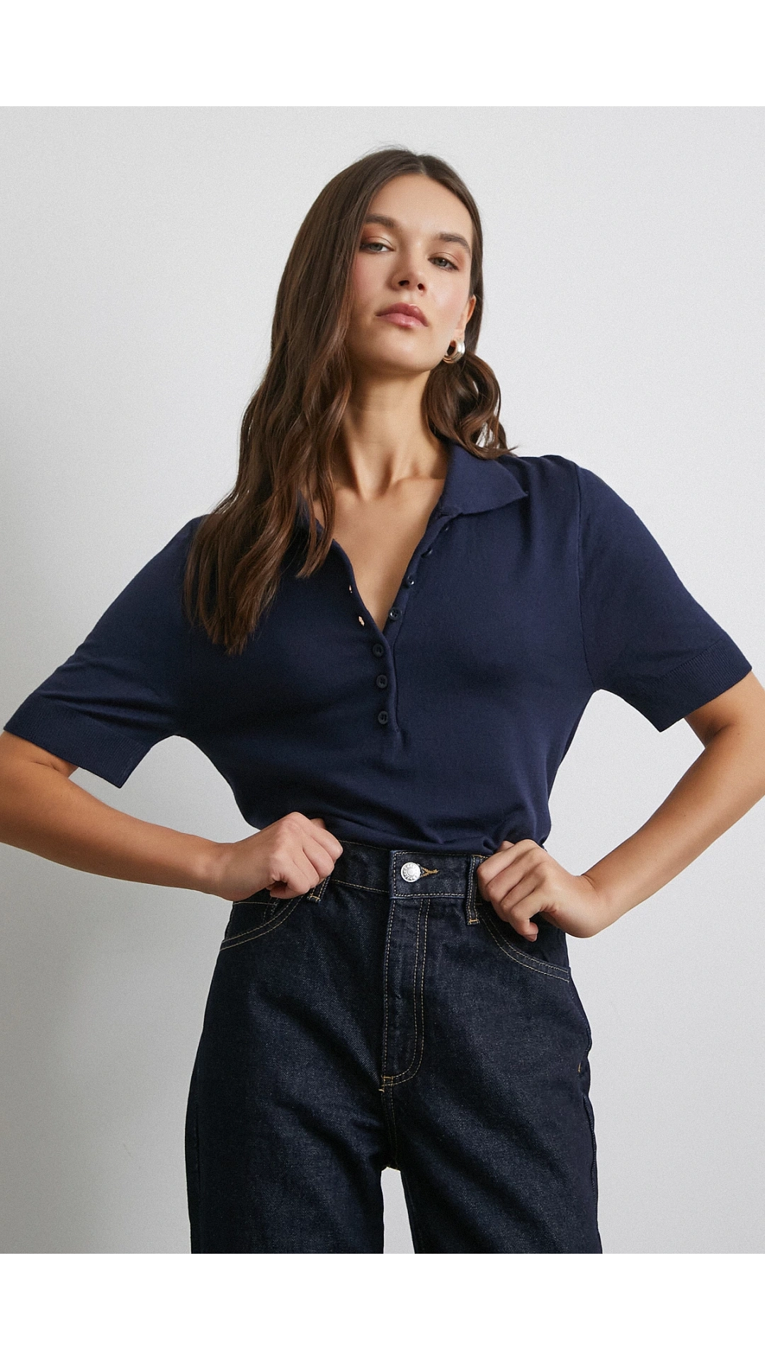 Polo Yaka Düğmeli Kısa Kol Lacivert