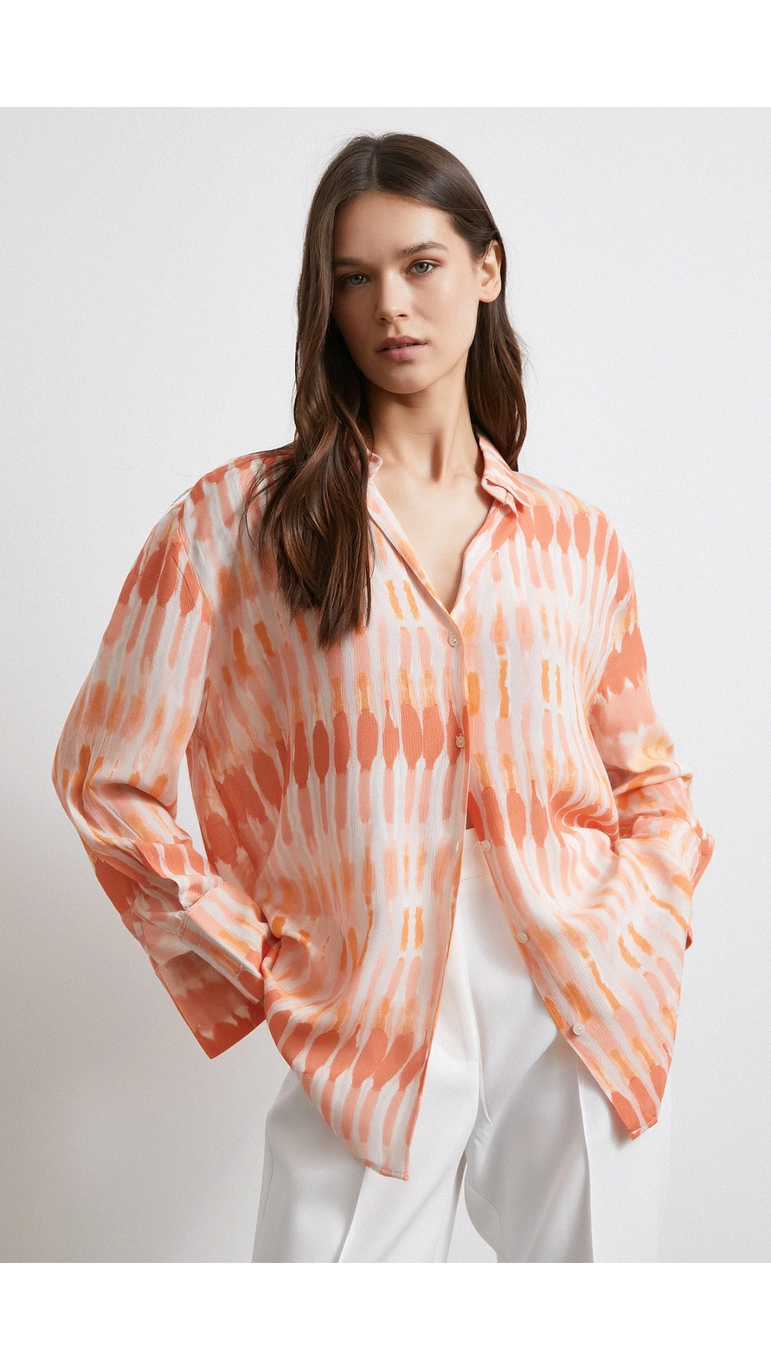 V Yaka Viskon Maroken Gömlek Oranj