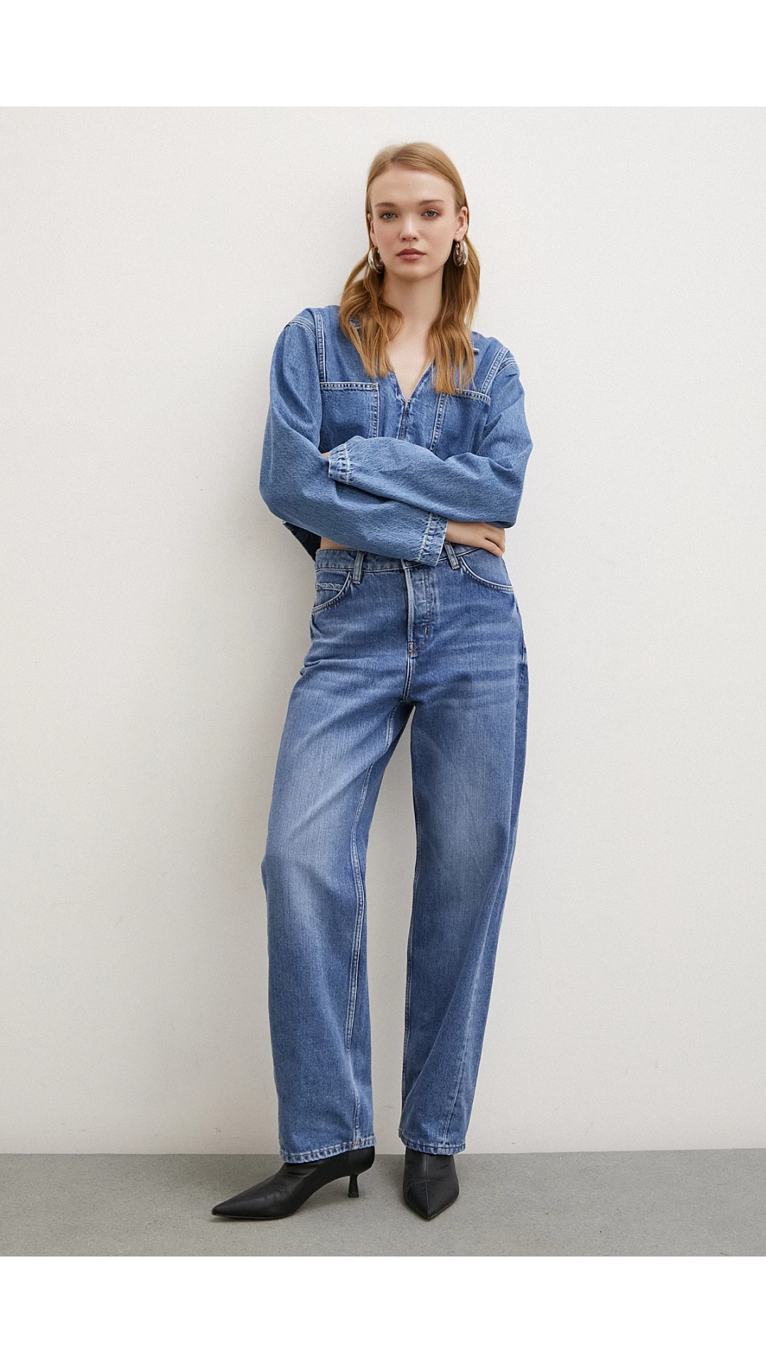 Yüksek Bel Düğme Kapamalı Mom Jean Mavi