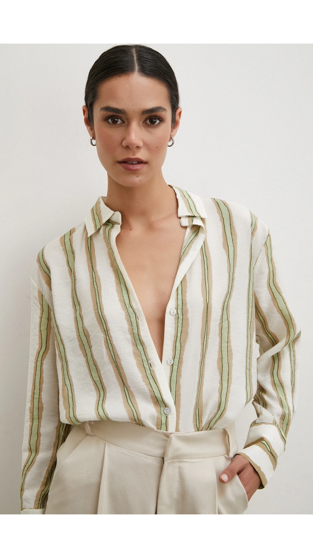 Bambu Çizgili Gömlek Yeşil