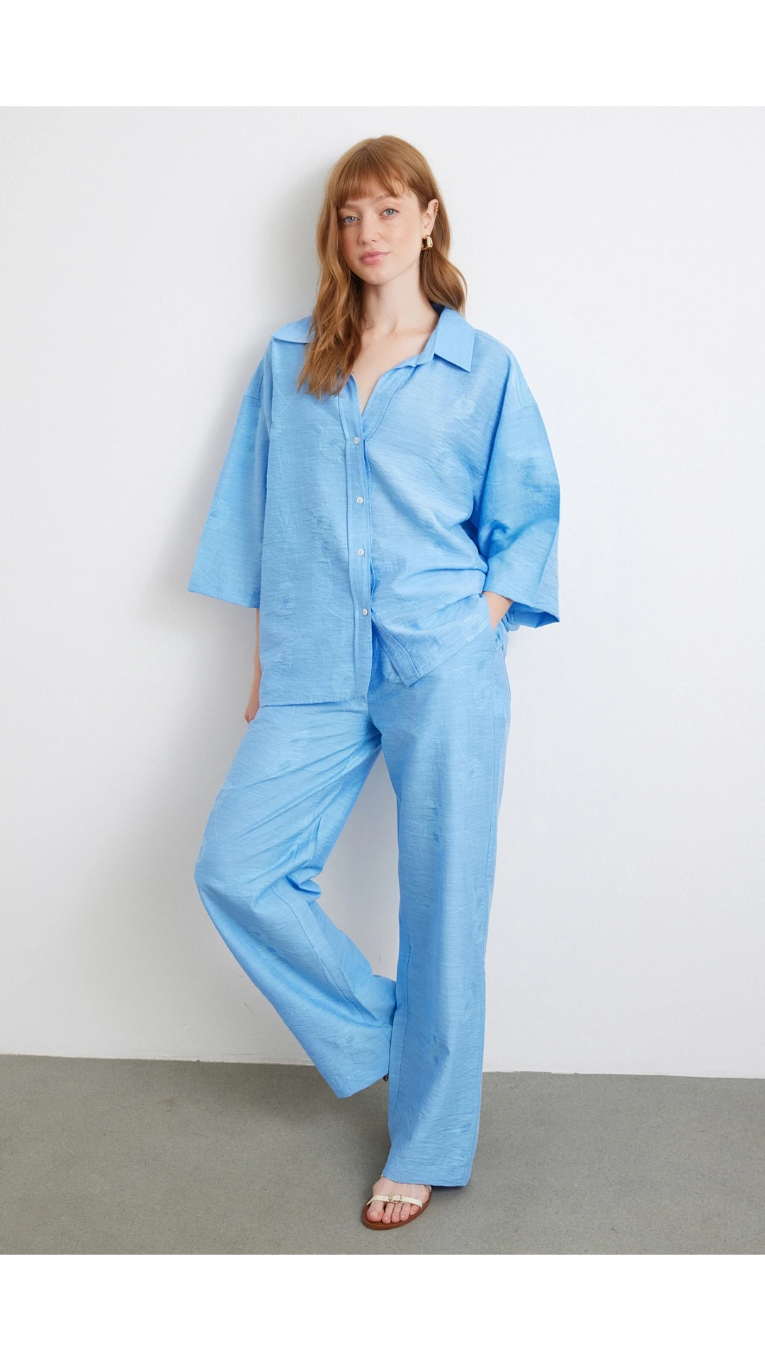 Arka Cepli Salaş Pantolon Mavi