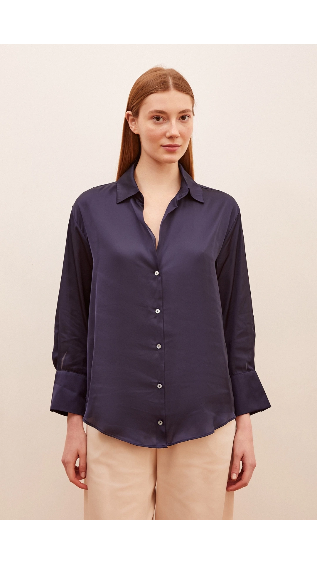 Basic Saten Gömlek Lacivert