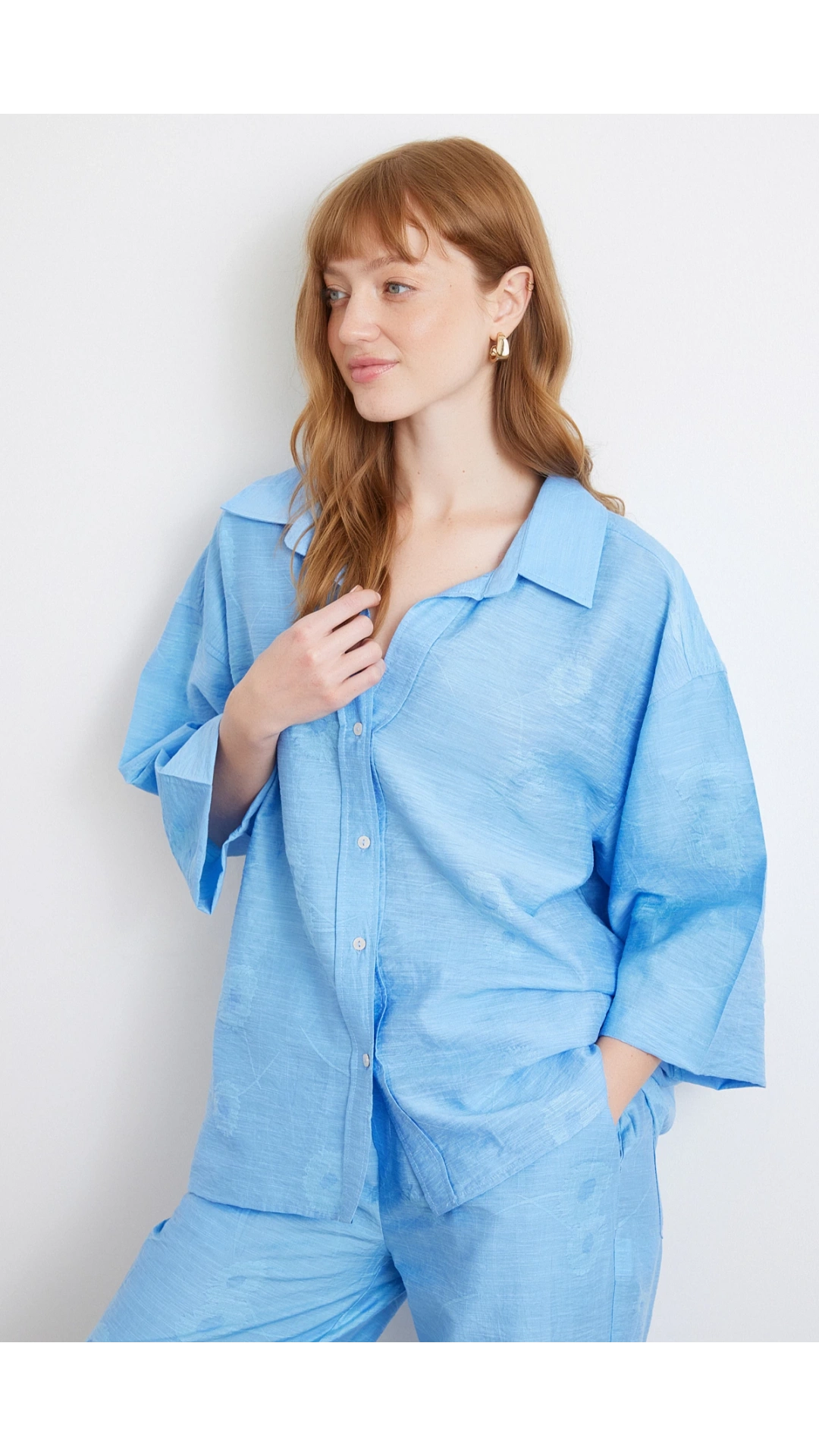 Fakir Kol Oversize Gömlek Mavi