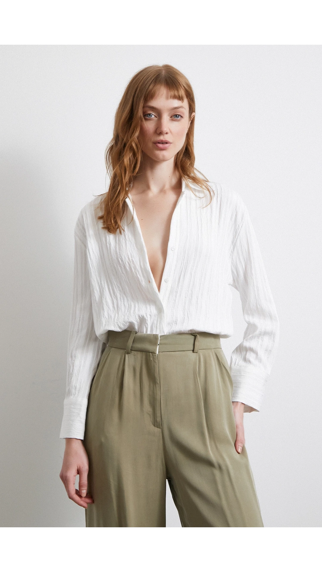 Şerit Dokulu Gömlek Beyaz