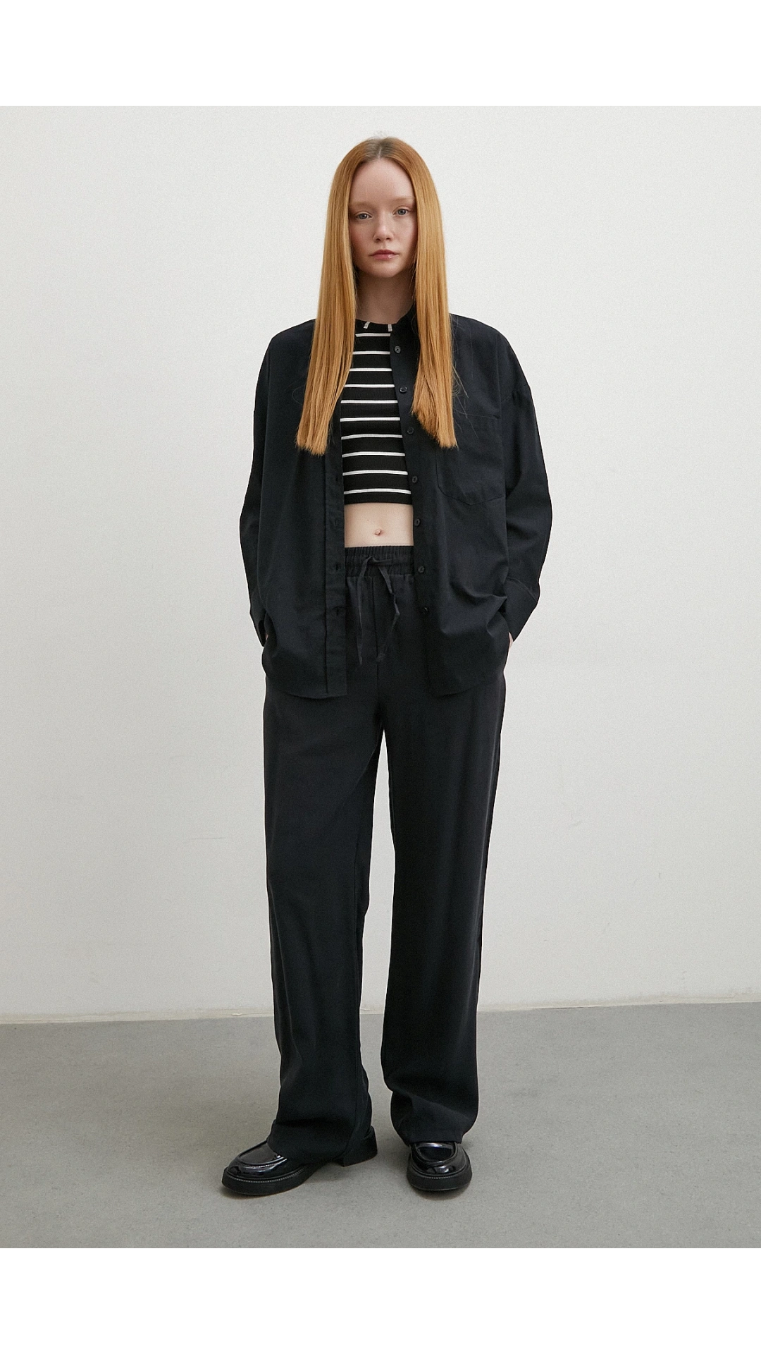 Keten Karışımlı Oversize Gömlek Siyah