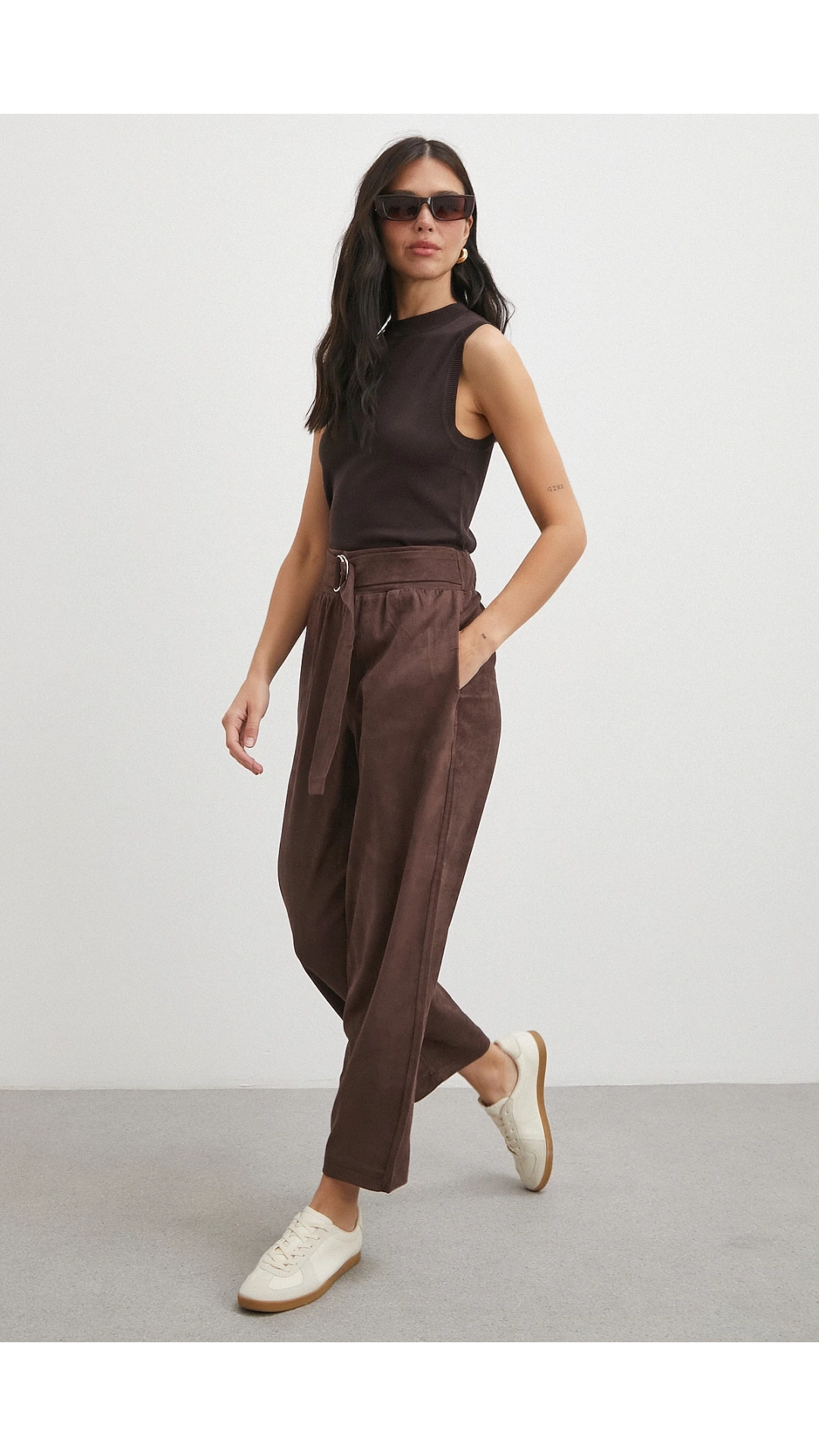 Beli Büzgülü Kemer Tokalı Pantolon Kahve