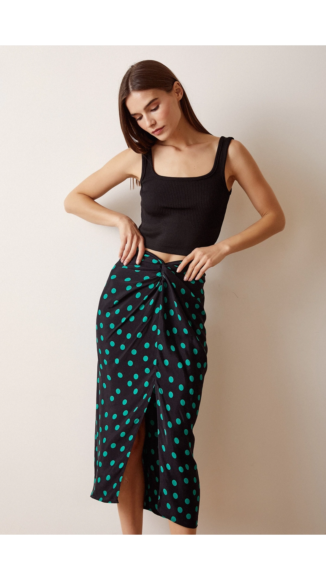 Desenli Kruvaze Etek Koyu Yeşil