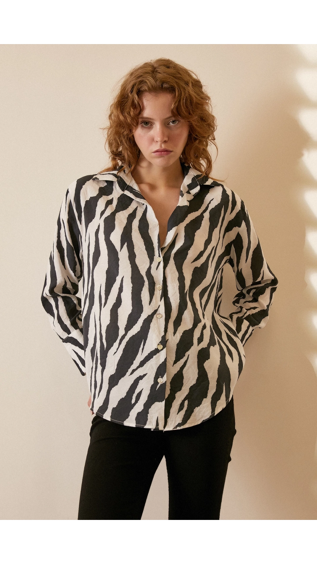 Zebra Desen Modal Gömlek Zebra Desen/Siyah