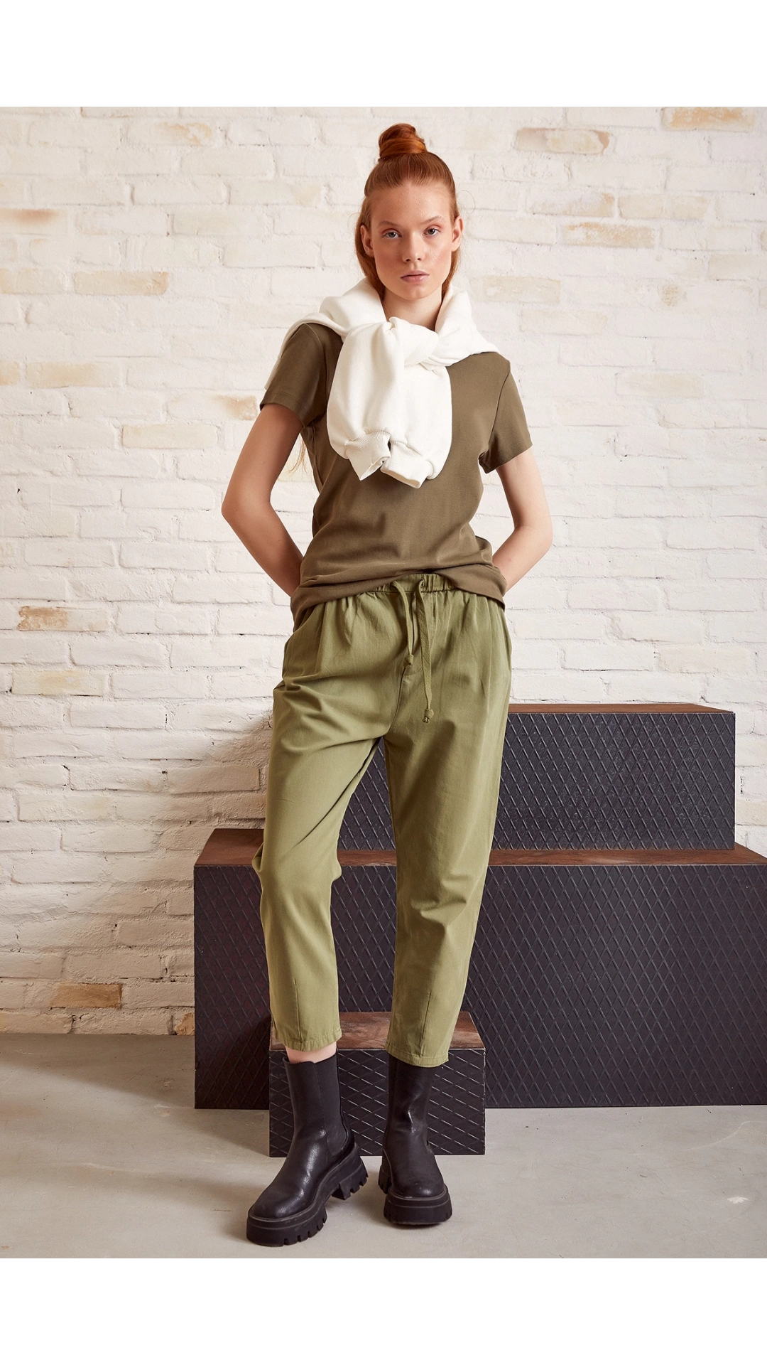 Beli İpli Salaş Gabardin Pantolon Haki