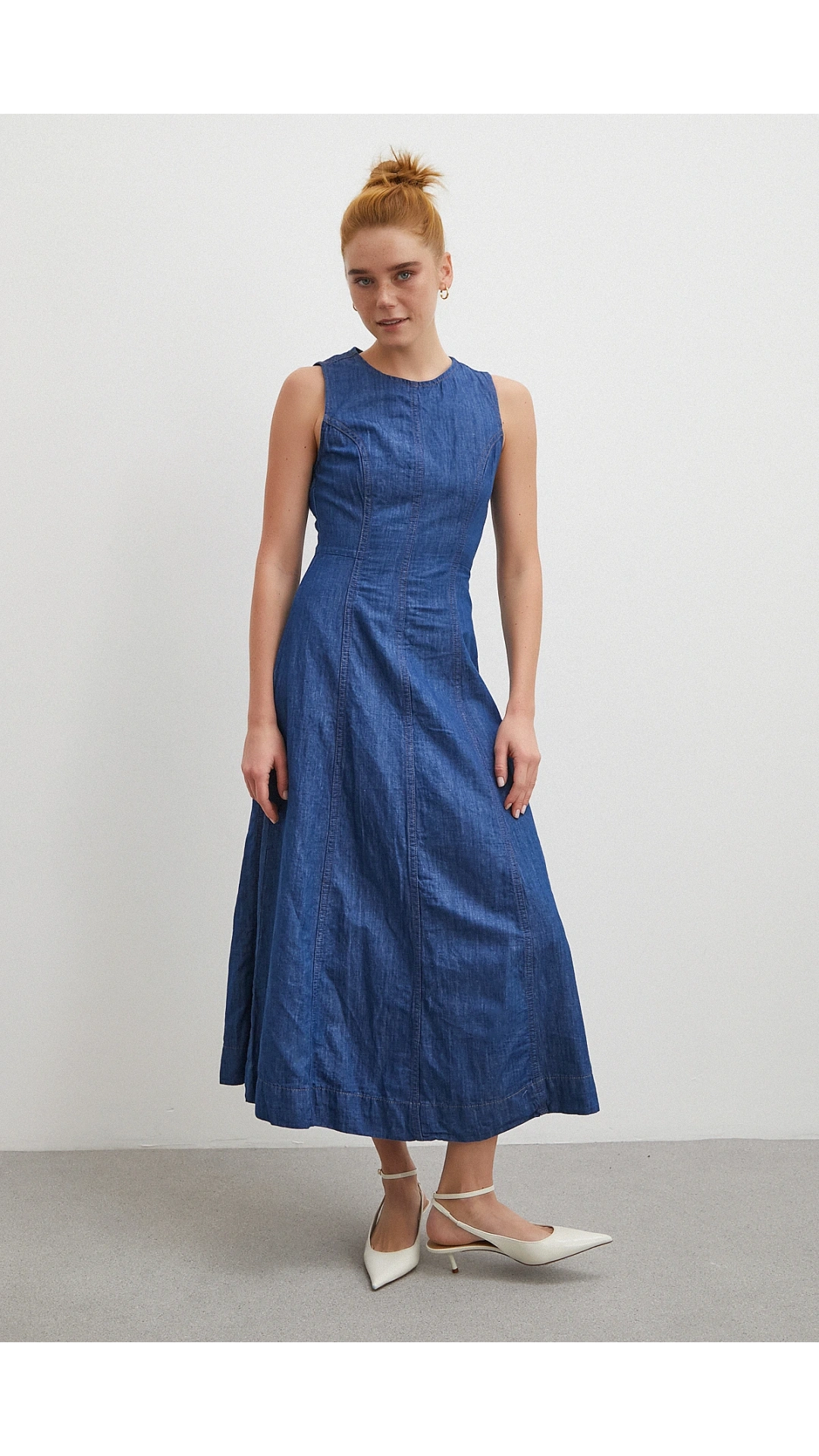 Bisiklet Yaka Kolsuz Premium Uzun Kot Elbise Lacivert