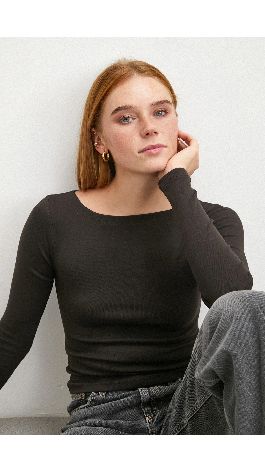 Geniş Yakalı Bluz Kahve