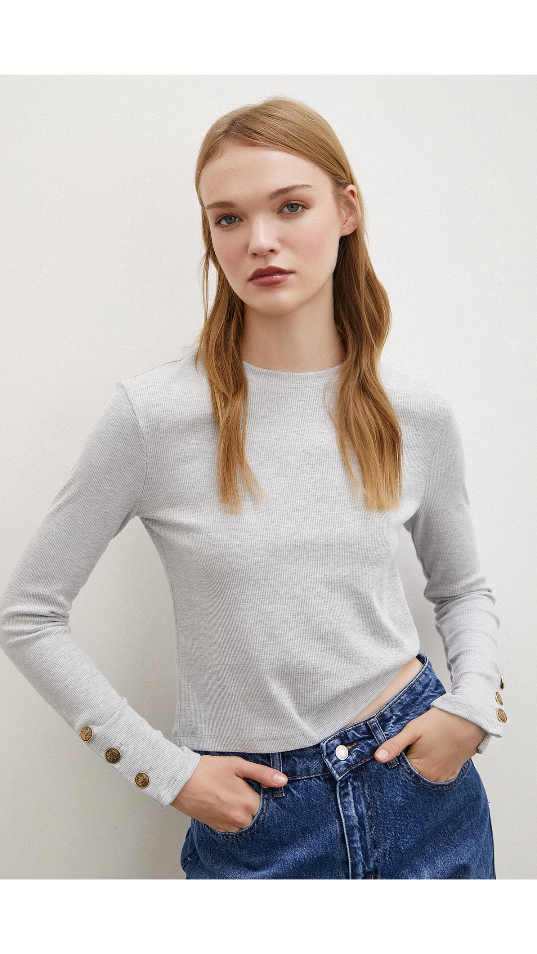 Kollu Düğmeli Bluz Gri