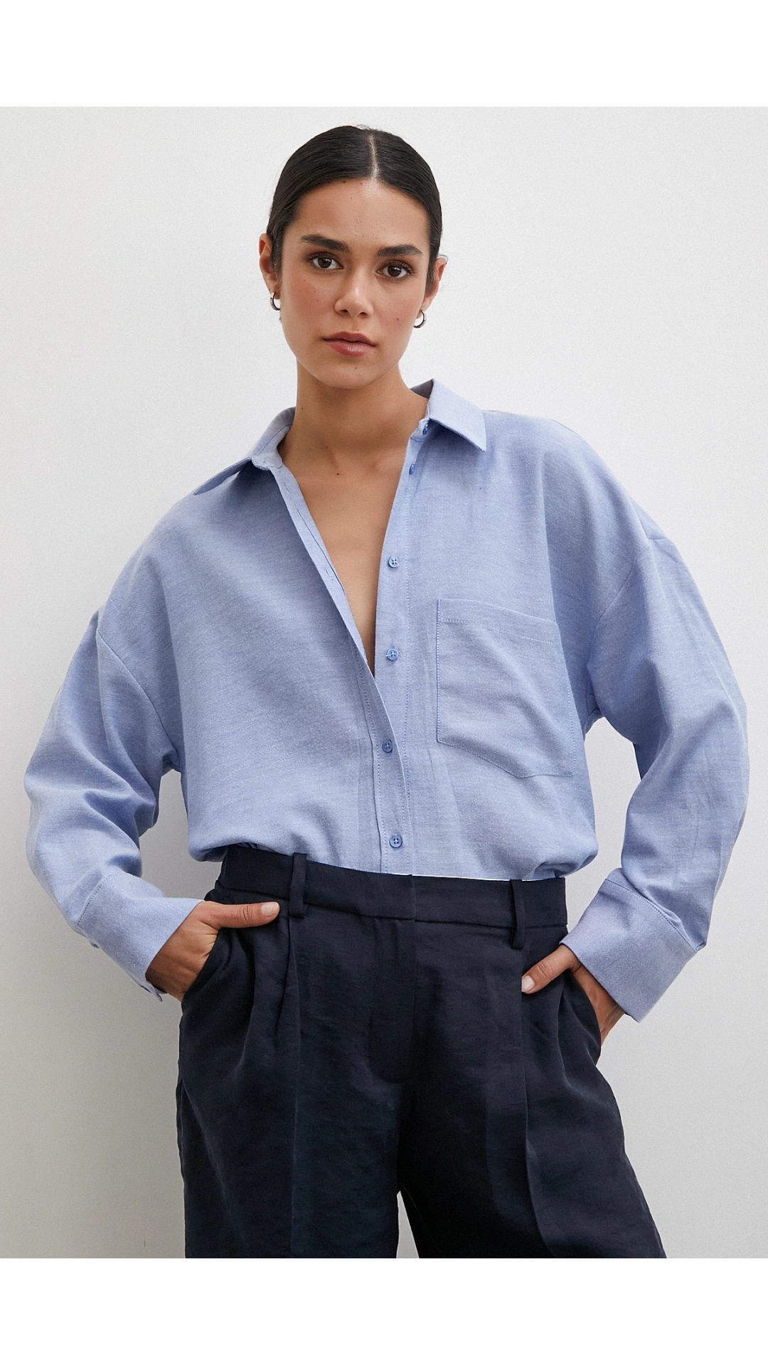 Robalı Klasik Gömlek İndigo