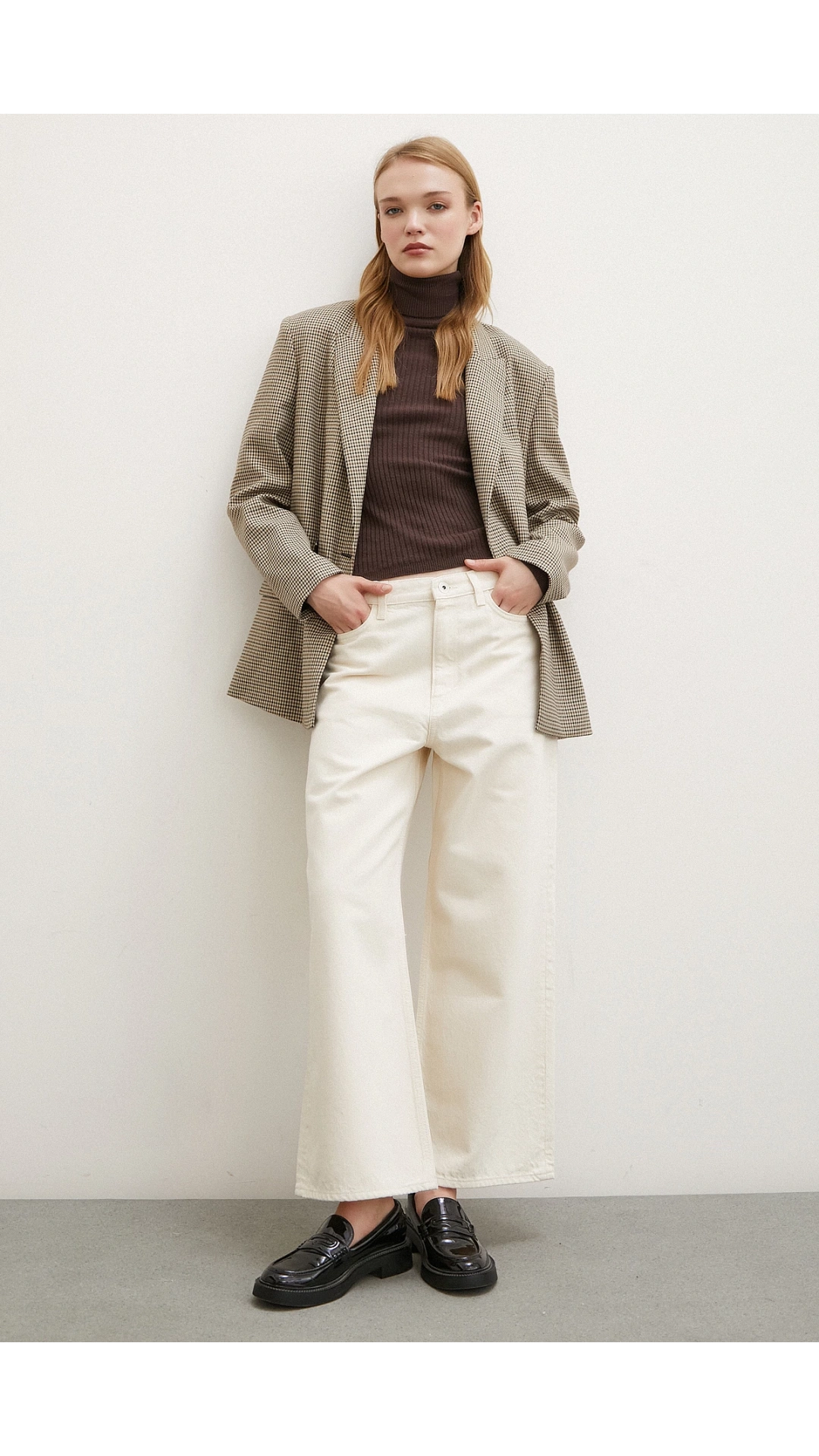 Yüksel Bel Geniş Paça Salaş Jean Ekru