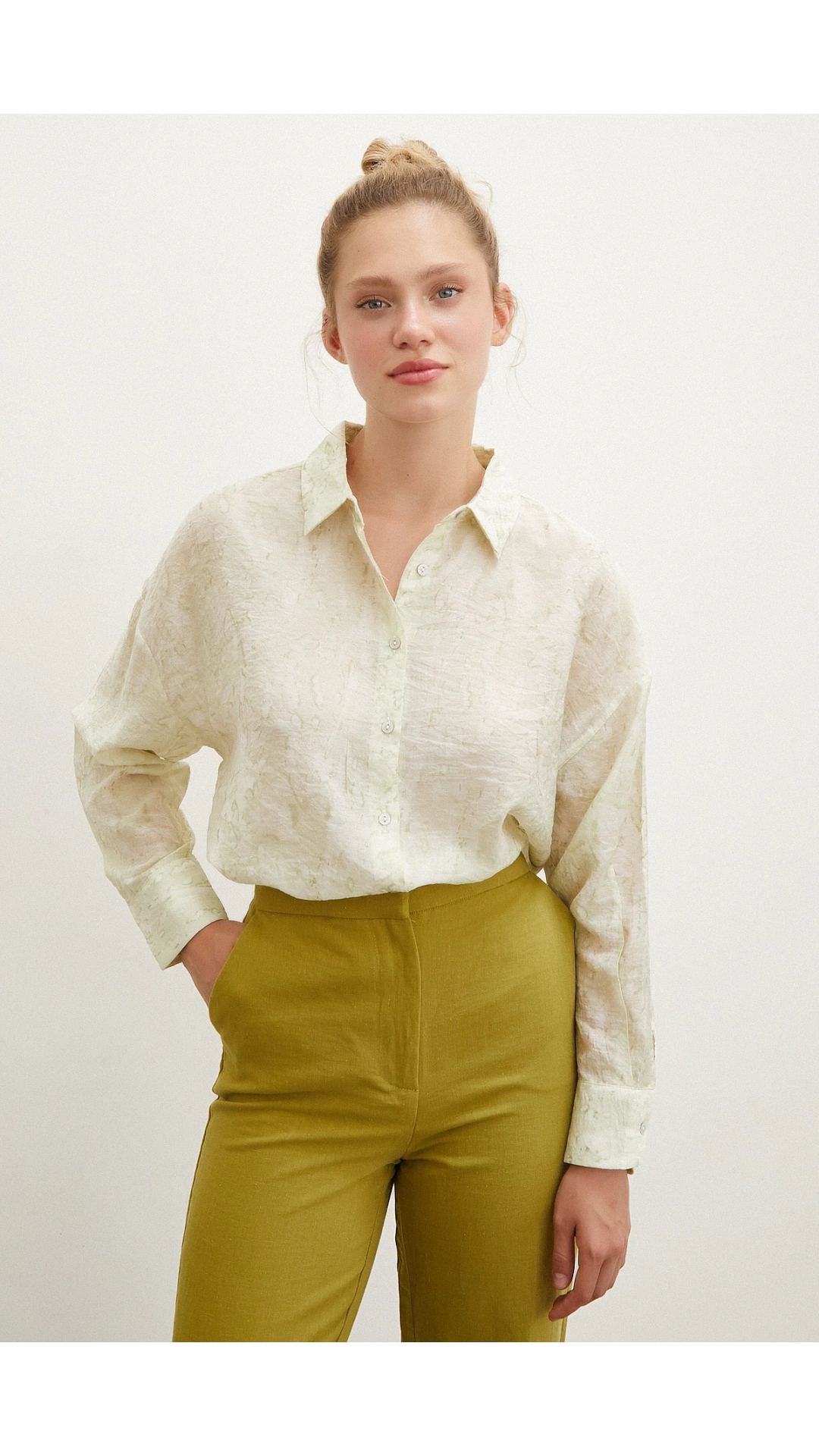 Damla Desenli Gömlek Yeşil