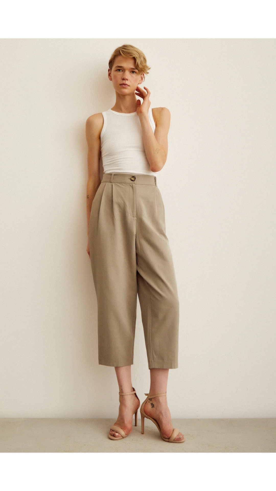 Önü Çift Pileli Pantolon Haki