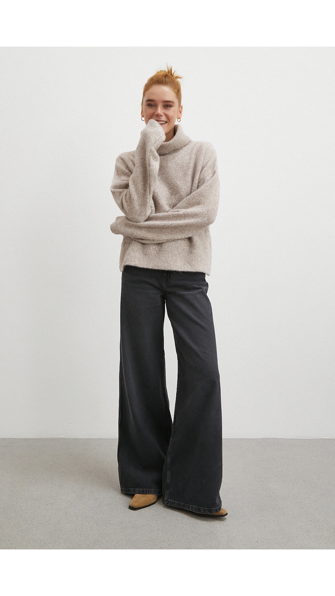 Yüksek Bel Geniş Paça Jean Siyah