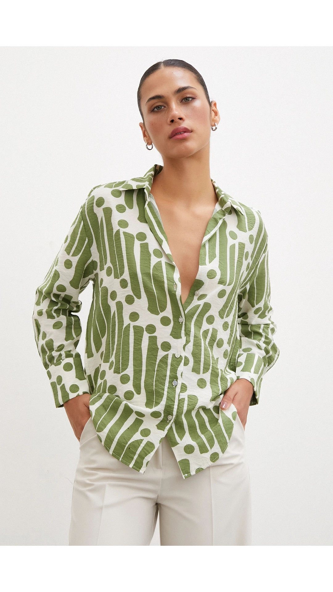 Modern Desen Modal Gömlek Yeşil