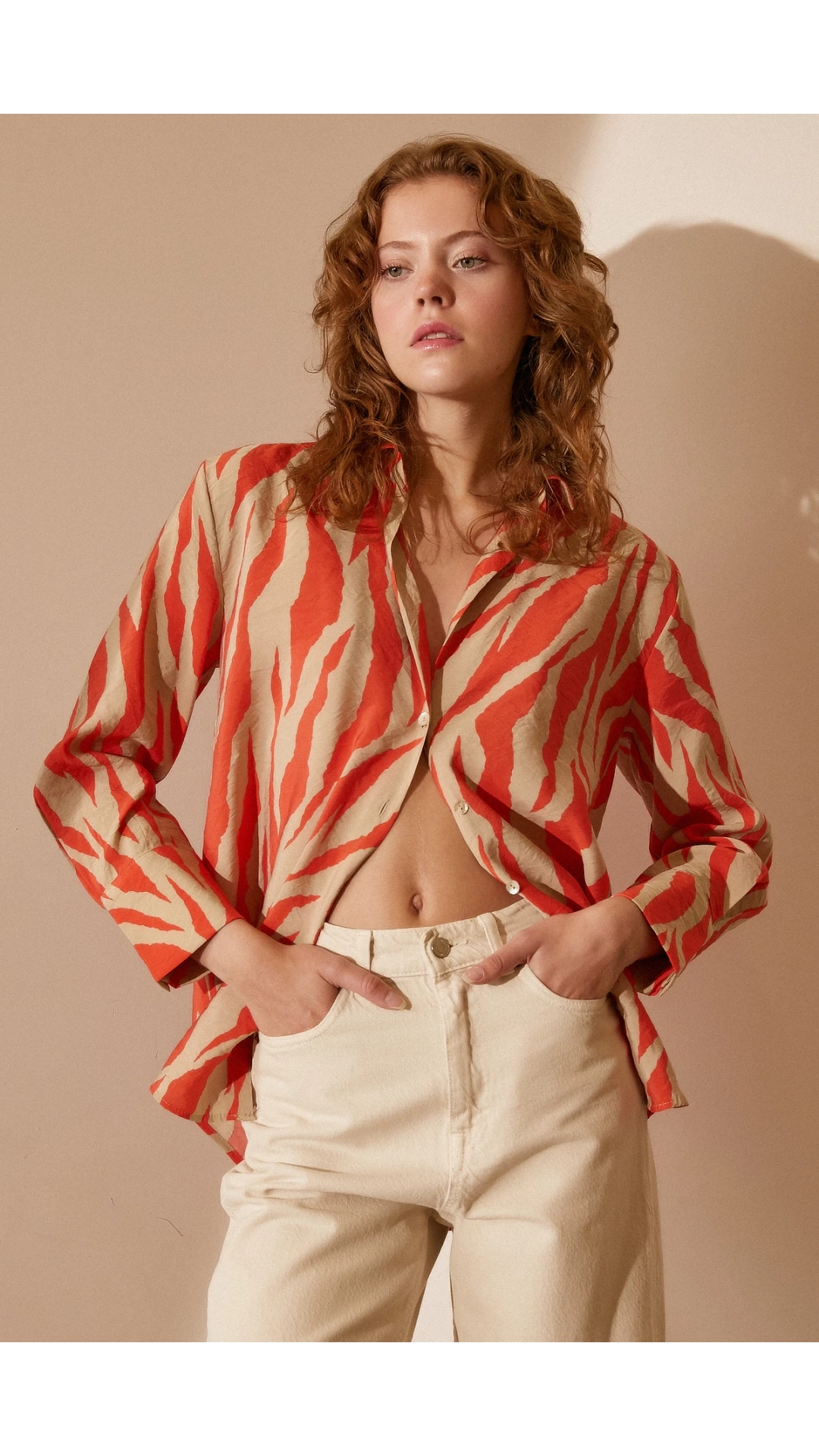 Zebra Desen Modal Gömlek Zebra Desen Turuncu