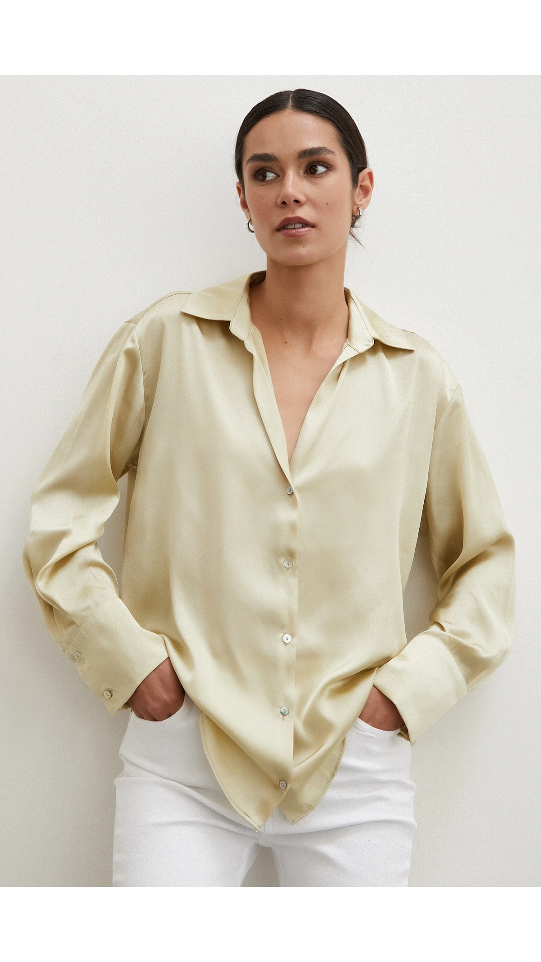 Basic Saten Gömlek Bej