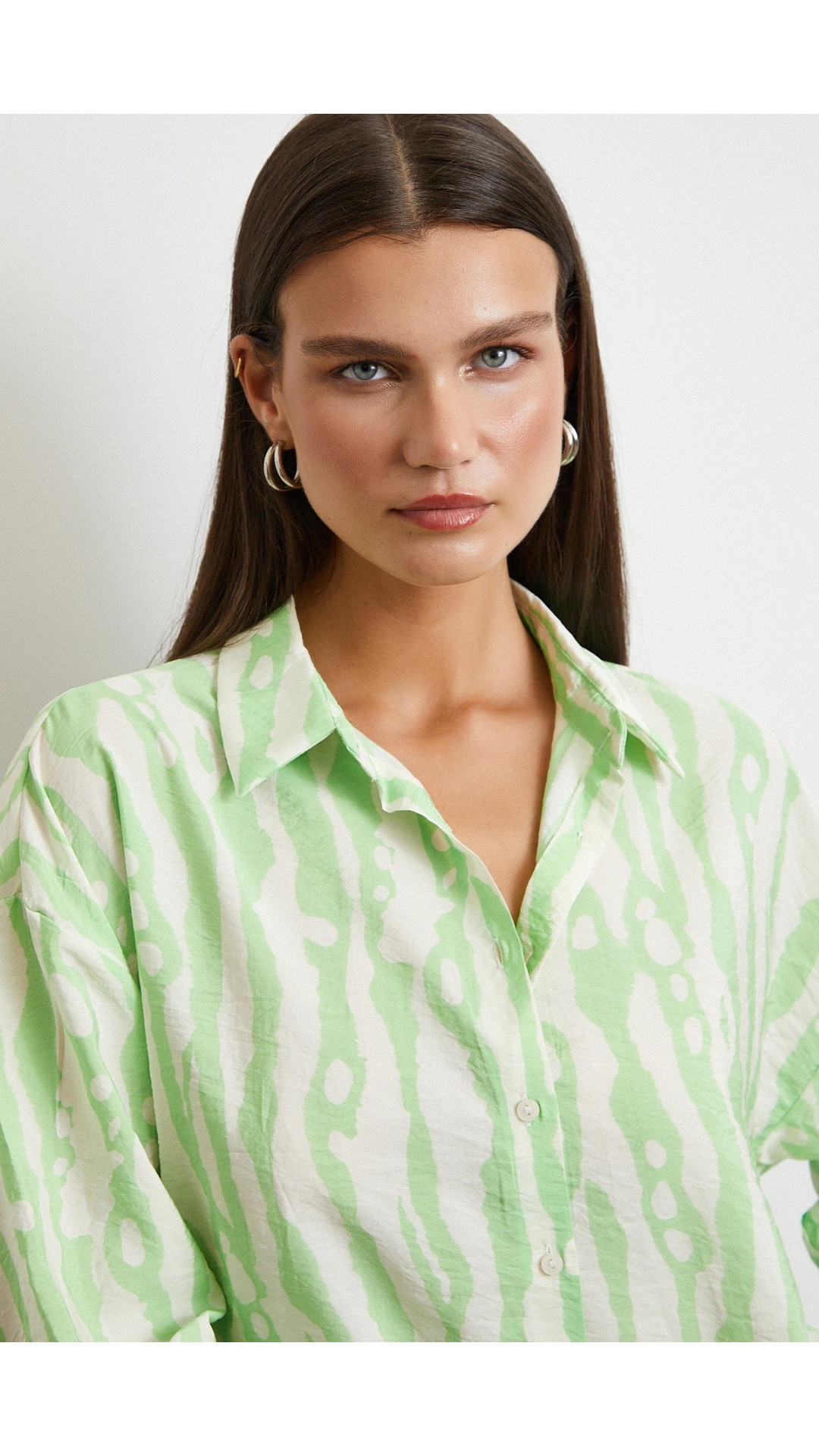 Zebra Desen Modal Gömlek Yeşil