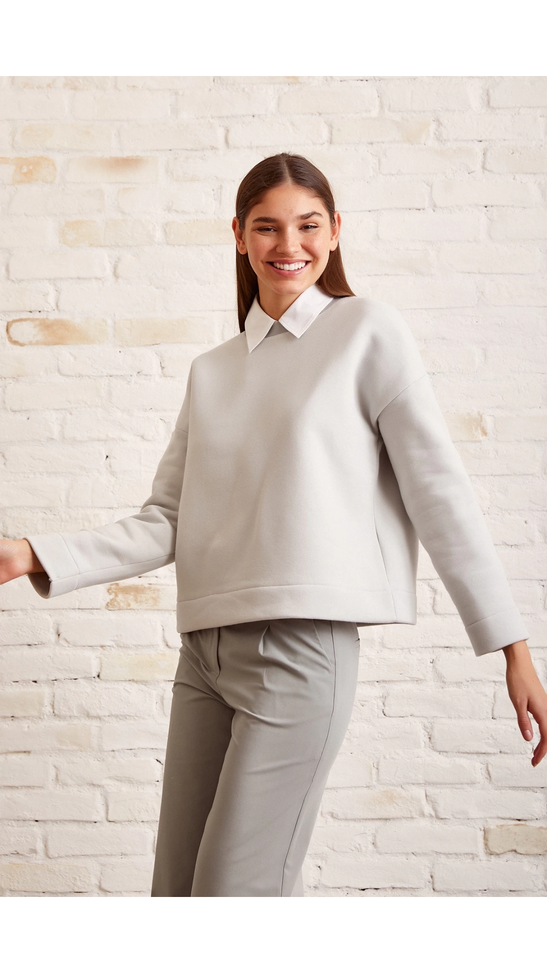 Bisiklet Yaka Oversize Sweatshirt Mavi