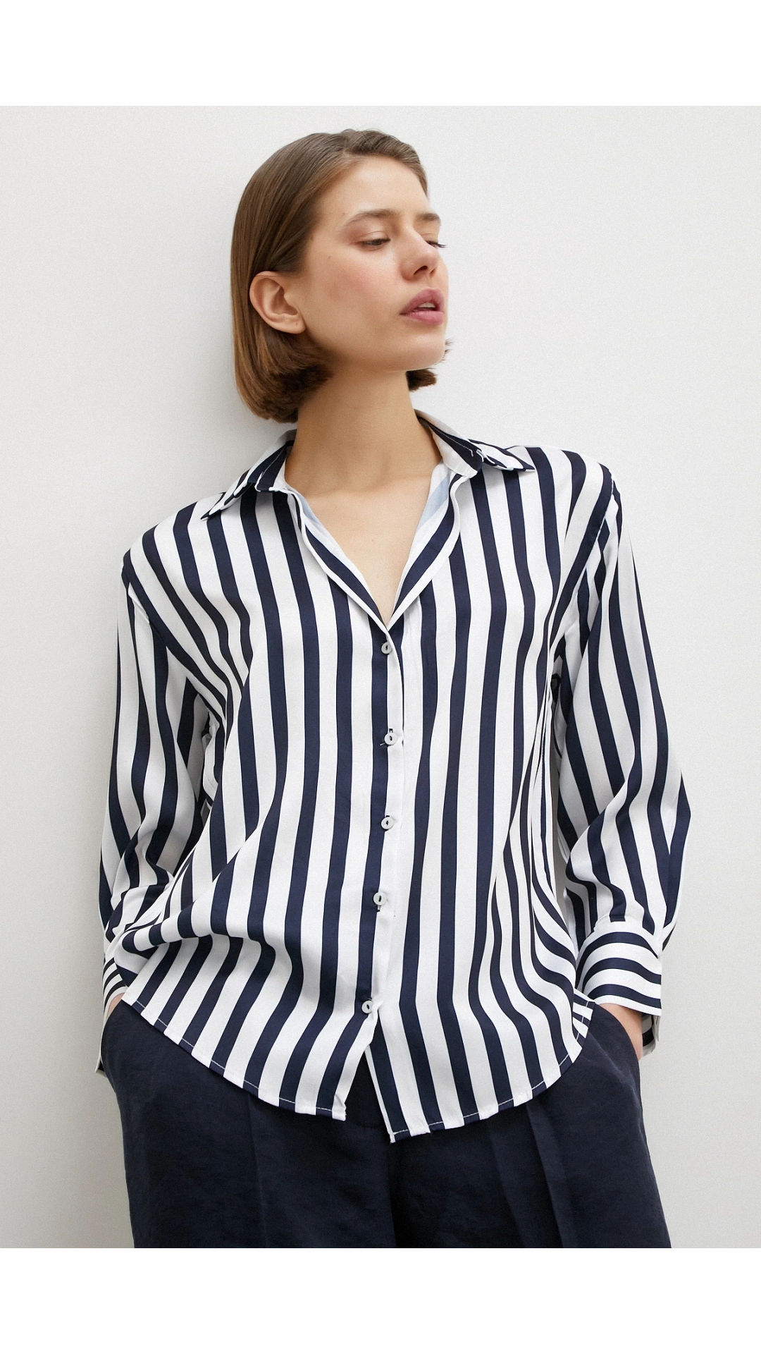 Robalı Çizgili Gömlek Lacivert